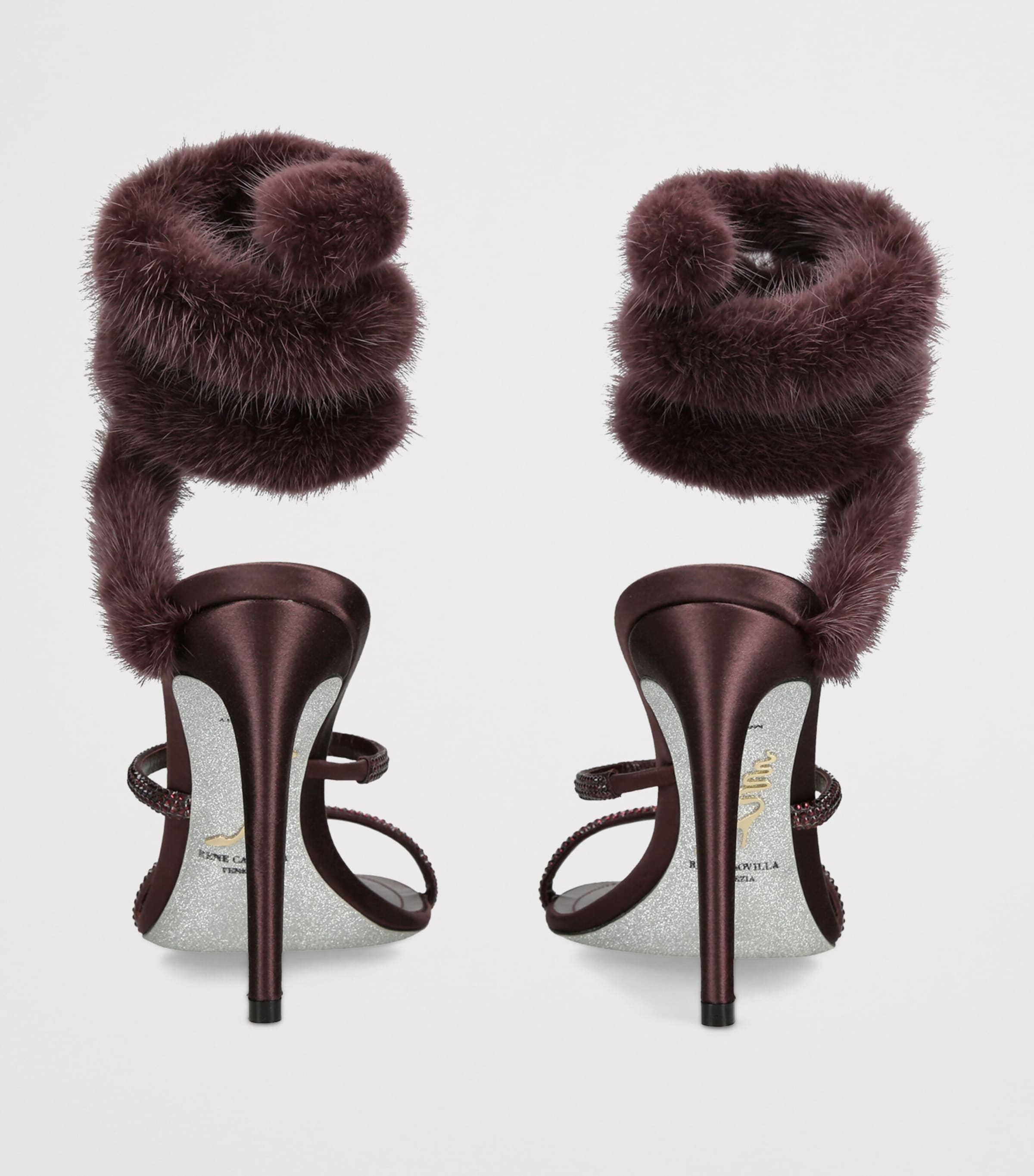 René Caovilla Fur-Trim Cleo Sandals 105 Wine Comb Image 4
