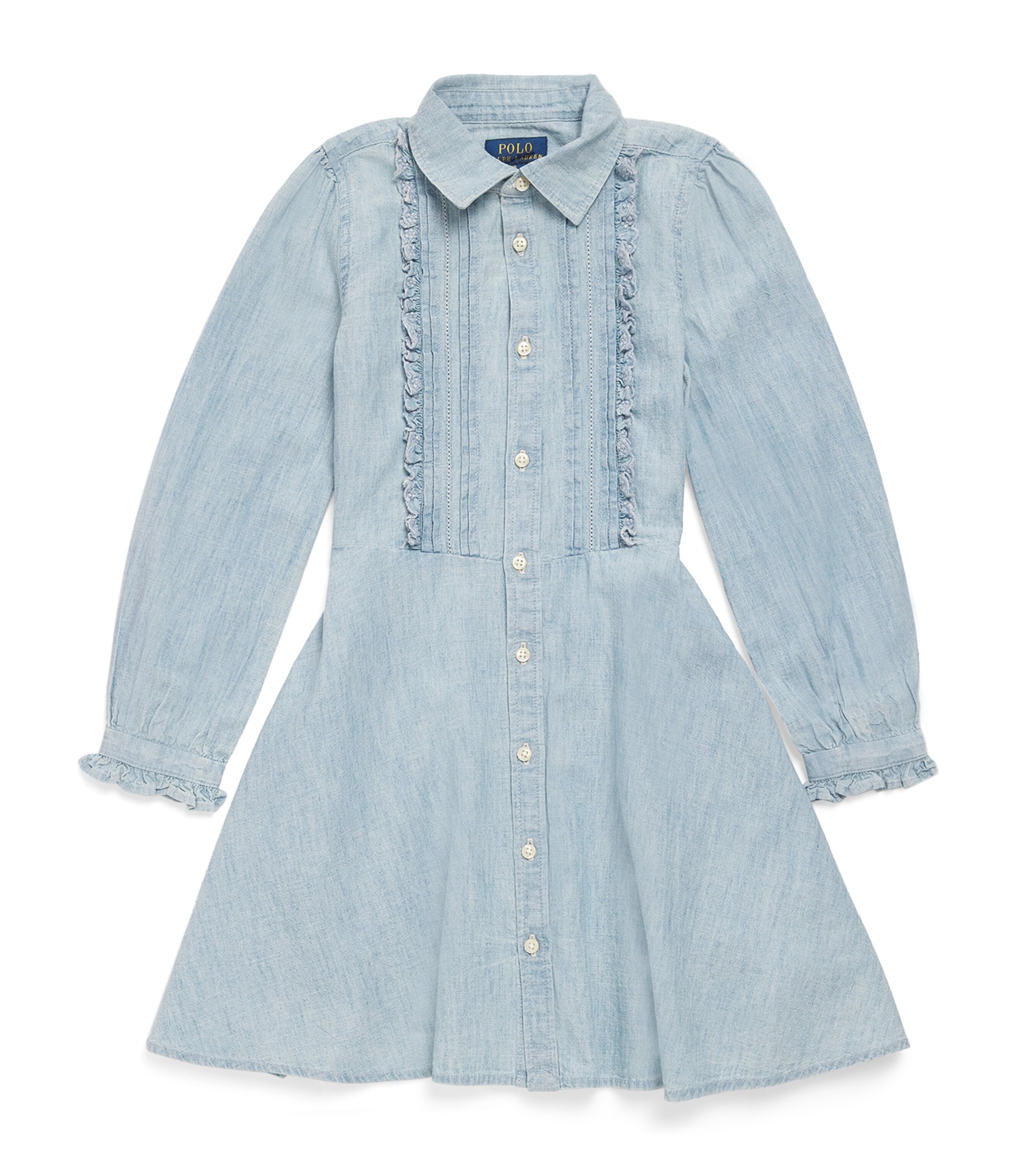 Shop Ralph Lauren Cotton Shirred-trim Shirt Dress In Blue