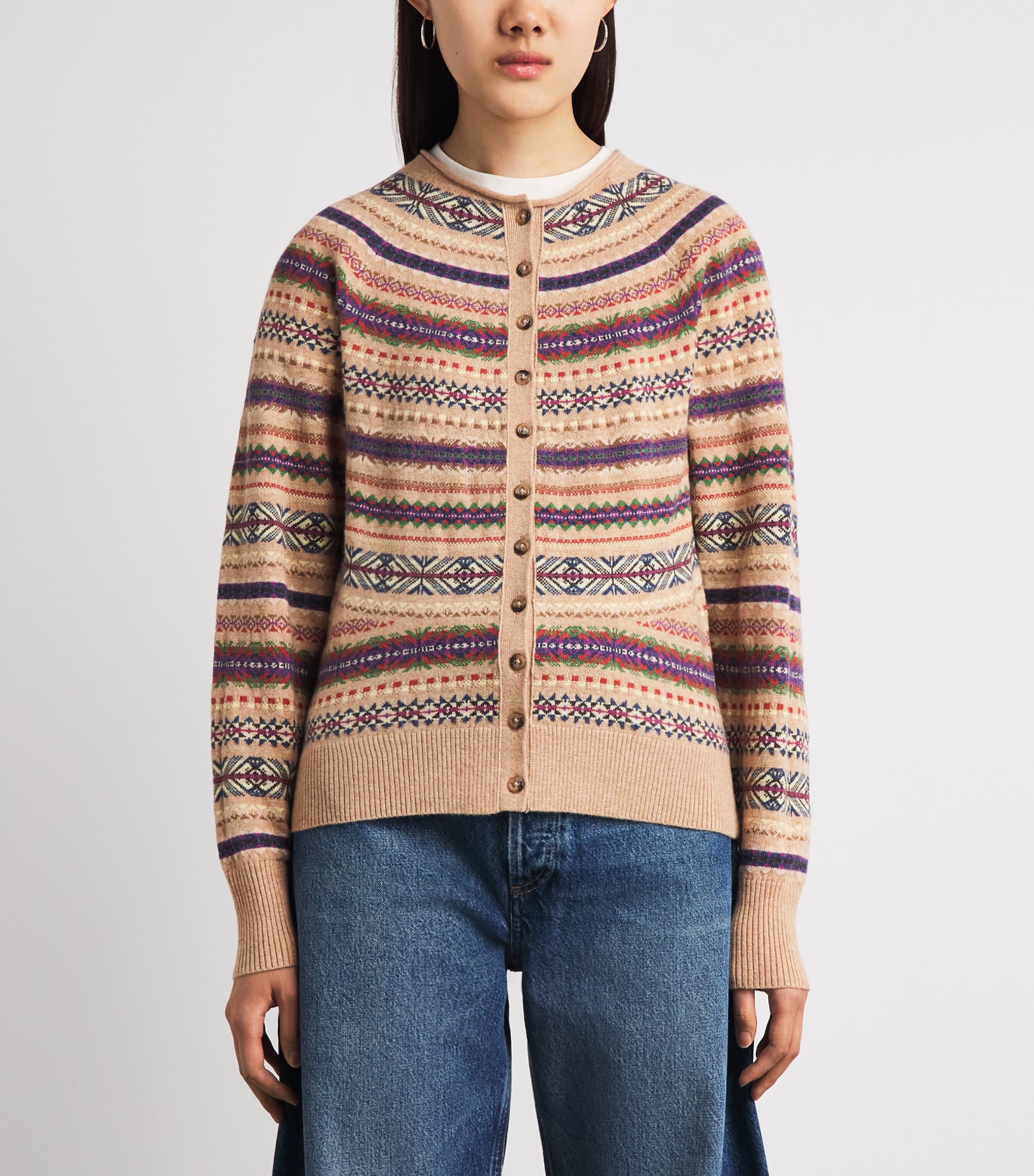Polo Ralph Lauren Womens Wool-Blend Fair Isle Cardigan Tan Multi Image 4