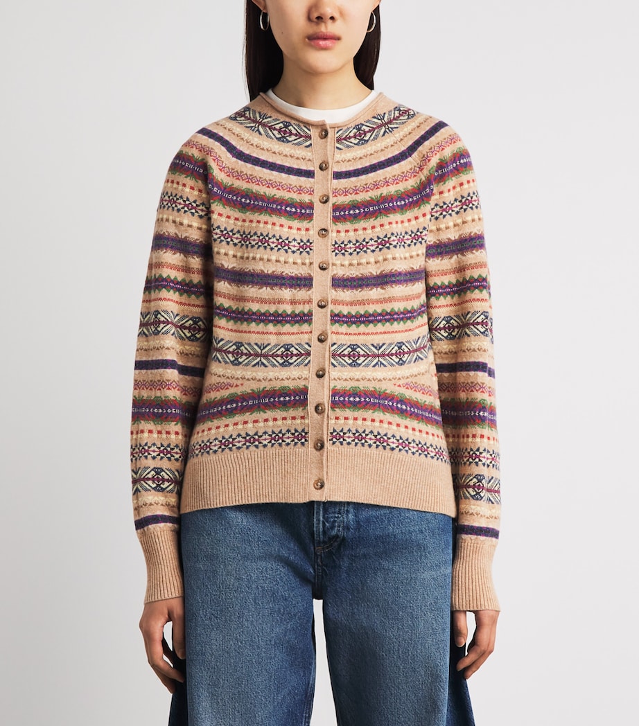 Polo Ralph Lauren Womens Wool-Blend Fair Isle Cardigan Tan Multi Image 4