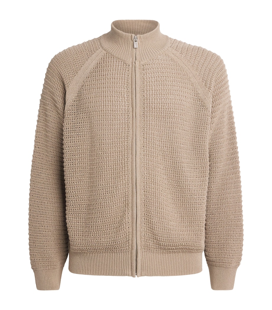 Le 17 Septembre Mens Open-Knit Zip-Up Cardigan Beige Image 1