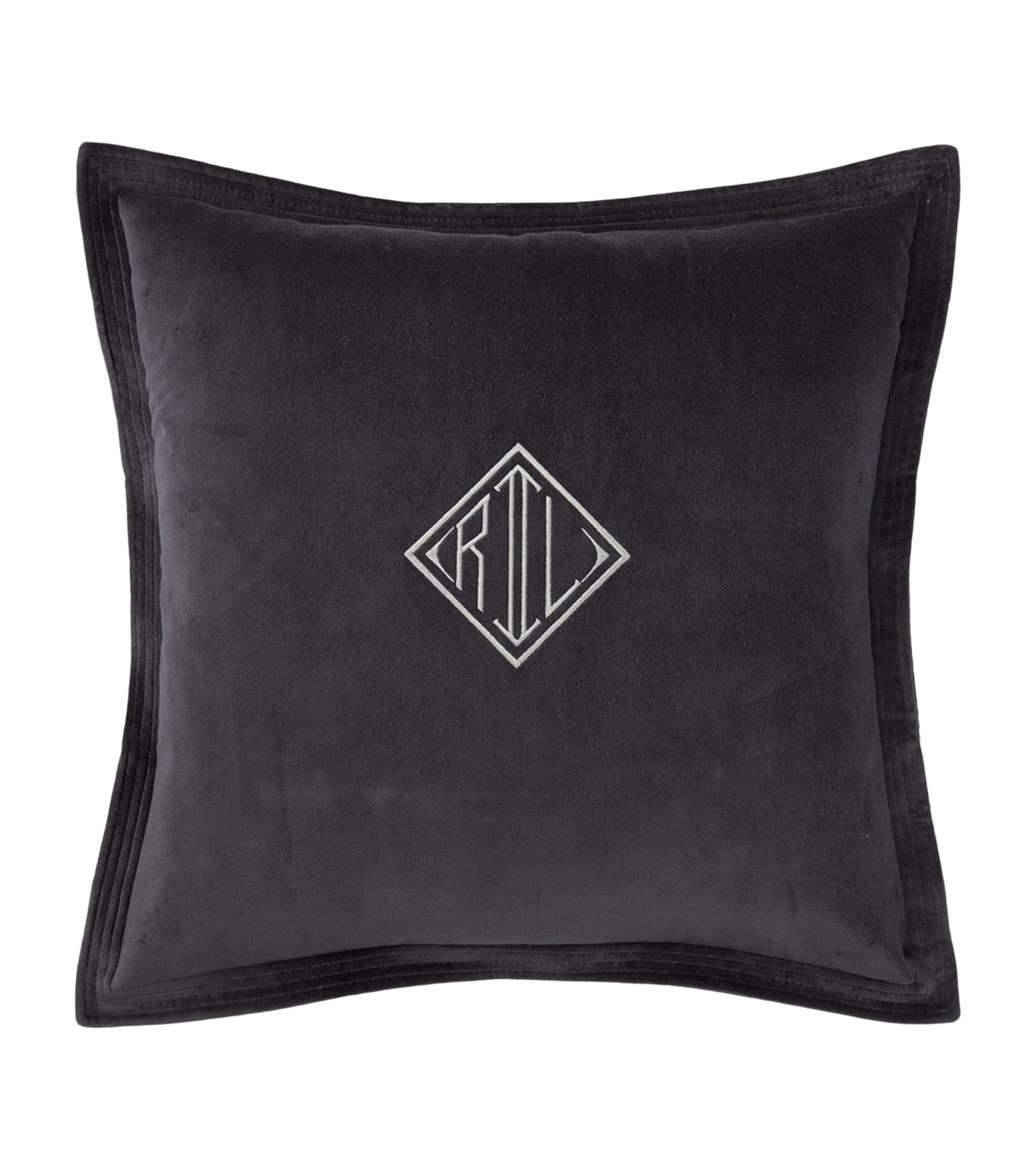 Ralph Lauren Velvet Monogram-embroidered Cushion In Black