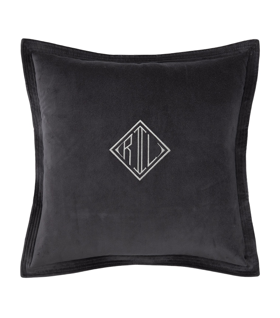 Velvet Monogram-Embroidered Cushion (50cm x 50cm) CHARCOAL Image 1