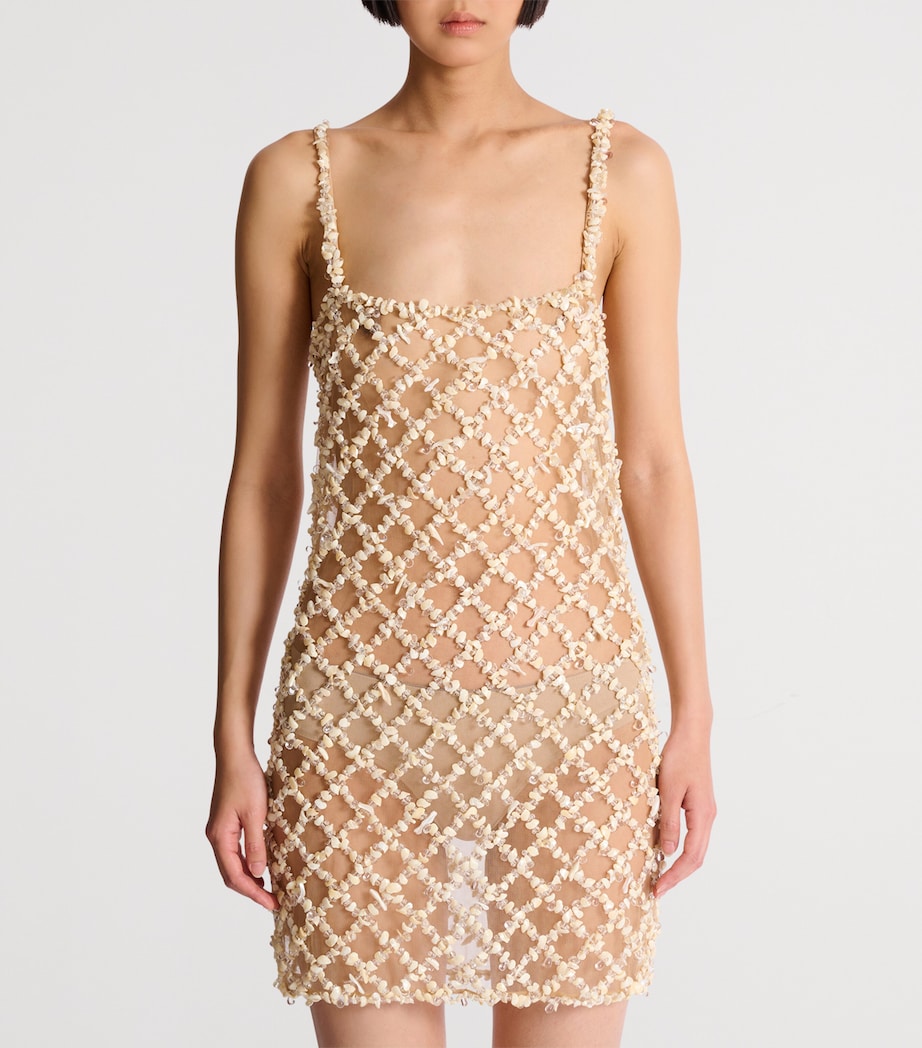 Balmain Womens Embellished Mesh Mini Dress Gxh Coquillage Image 2