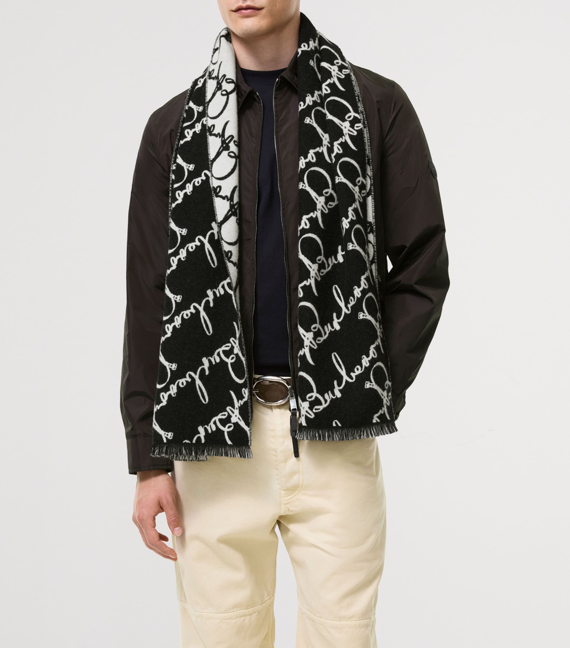 Burberry Wool Belt Logo Scarf Black/ecru Image 3
