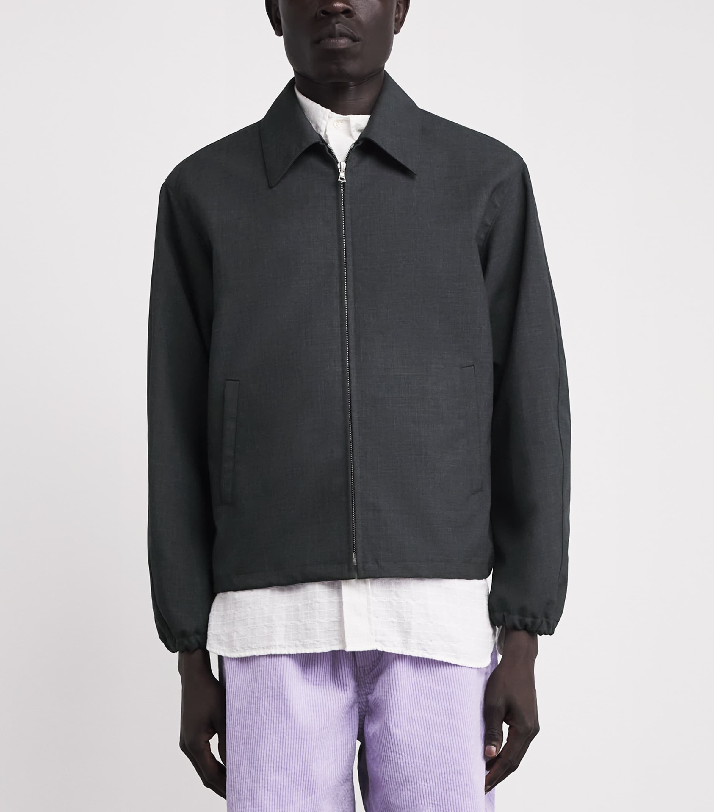 Auralee Mens Wool Bomber Jacket Top Charcoal Image 4