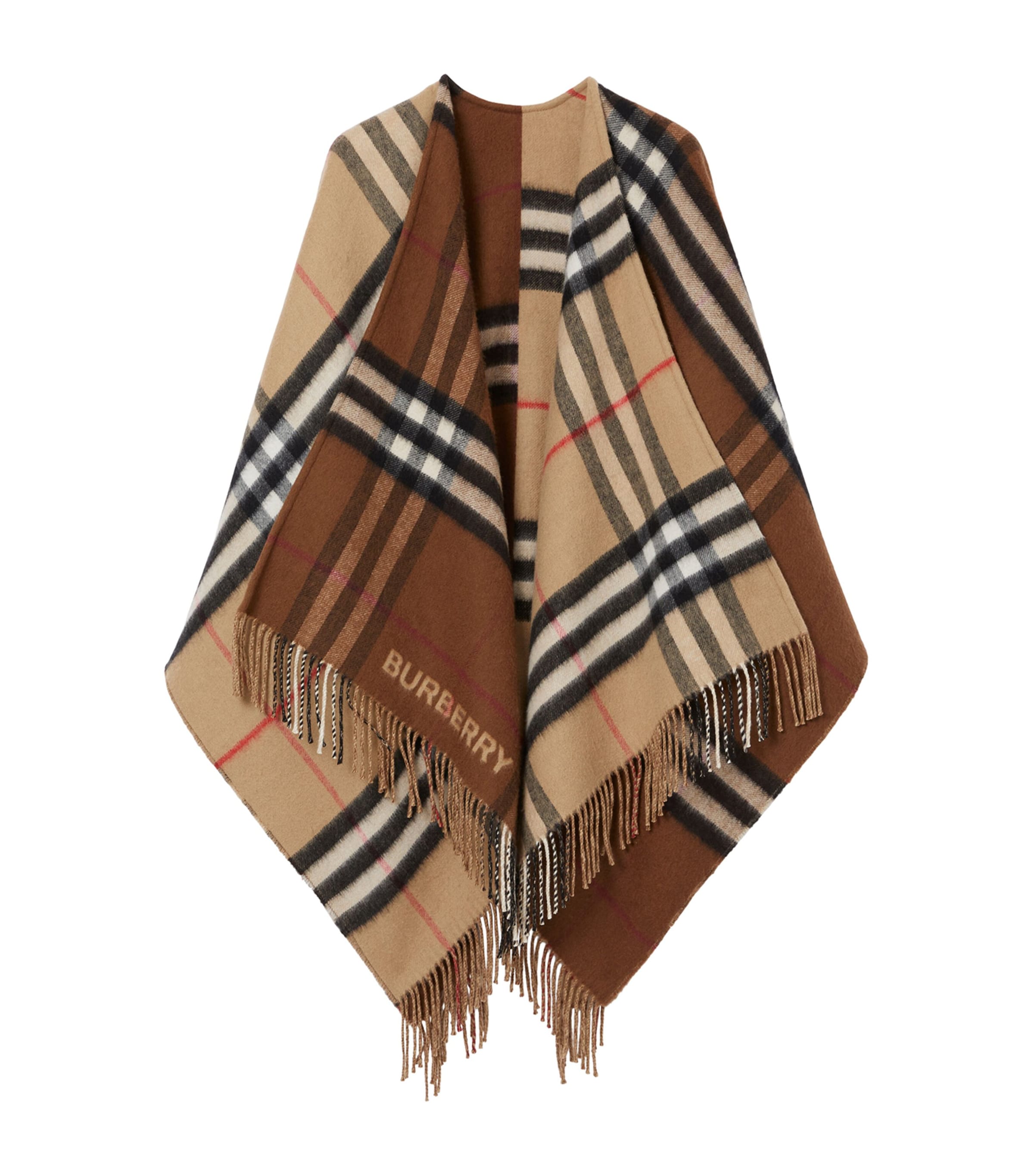 Burberry Wool-cashmere Contrast-check Cape In Brown