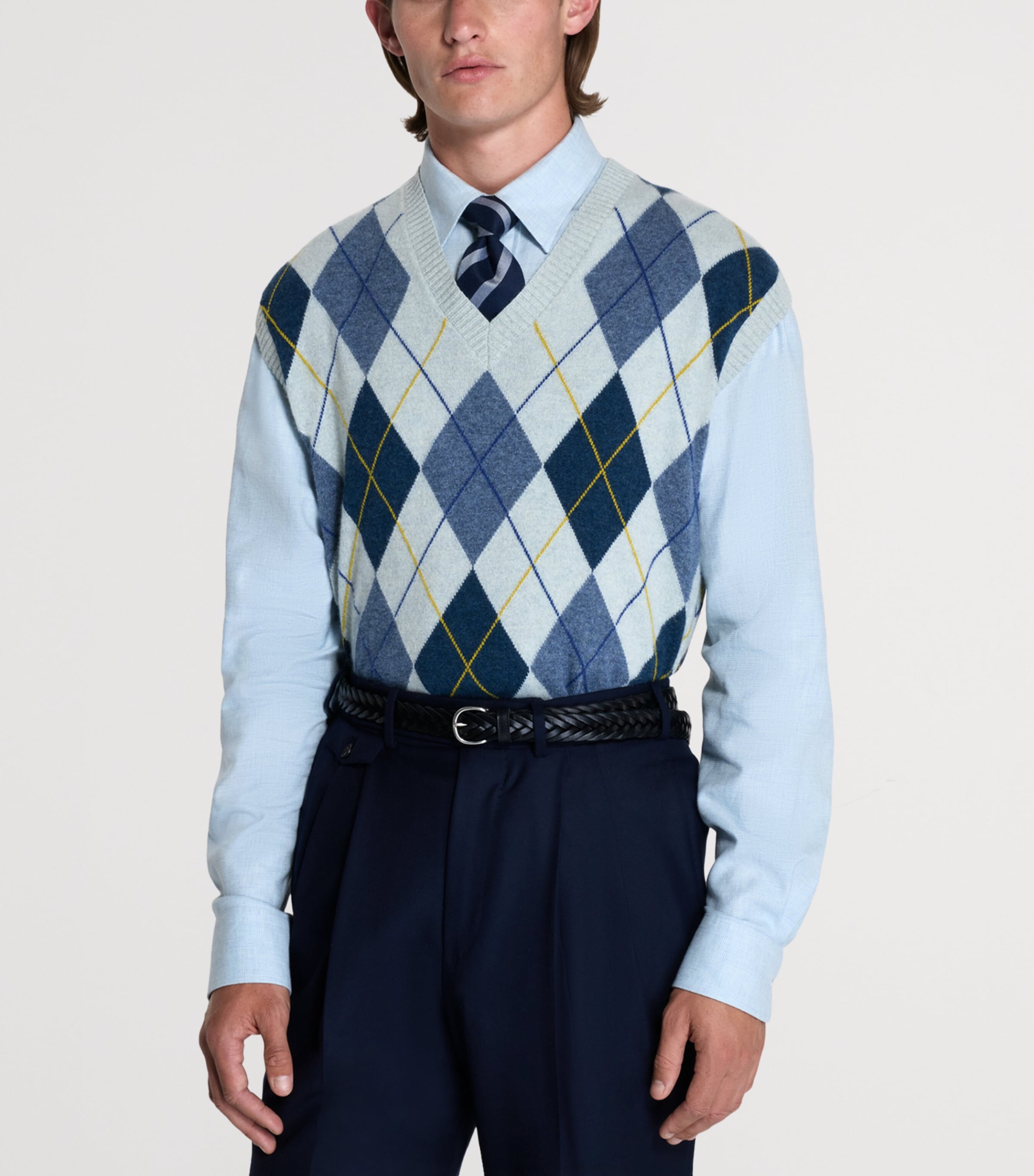 Dunhill Mens Cashmere Argyle Sweater Vest Denim Image 4
