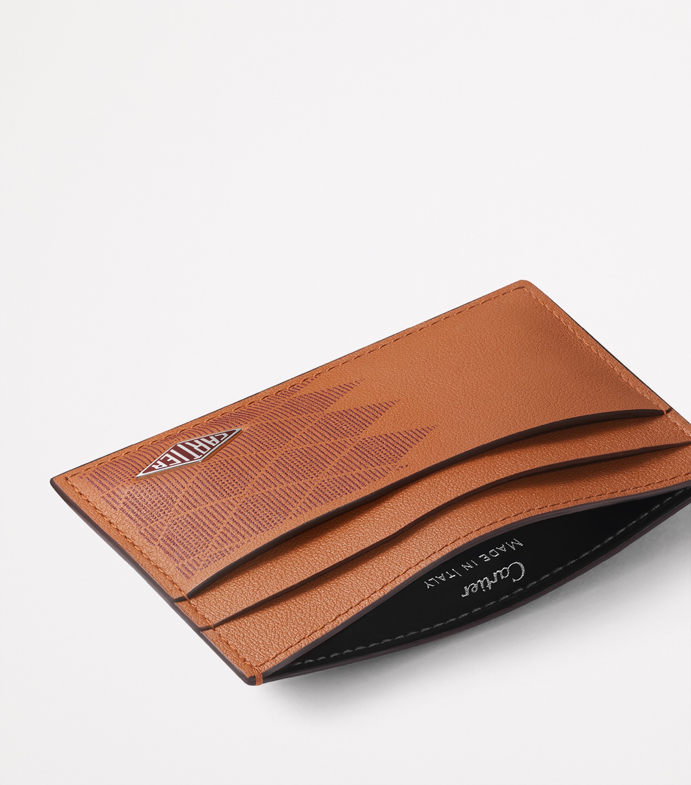 Leather Losange Card Holder CARAMEL AND BURGUNDY Image 4
