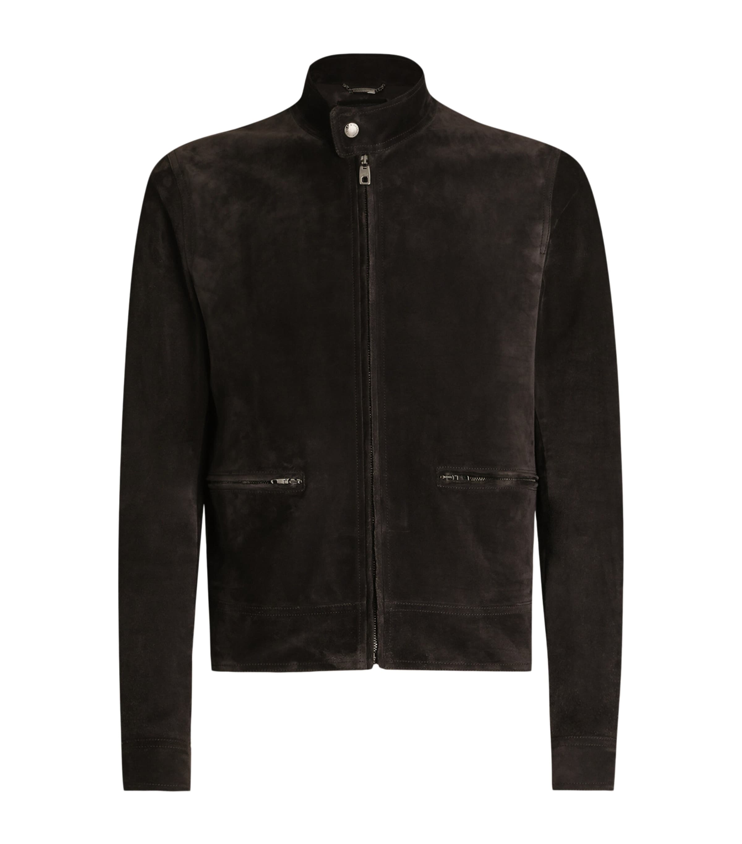Dolce & Gabbana Calfskin Suede Biker Jacket In Brown