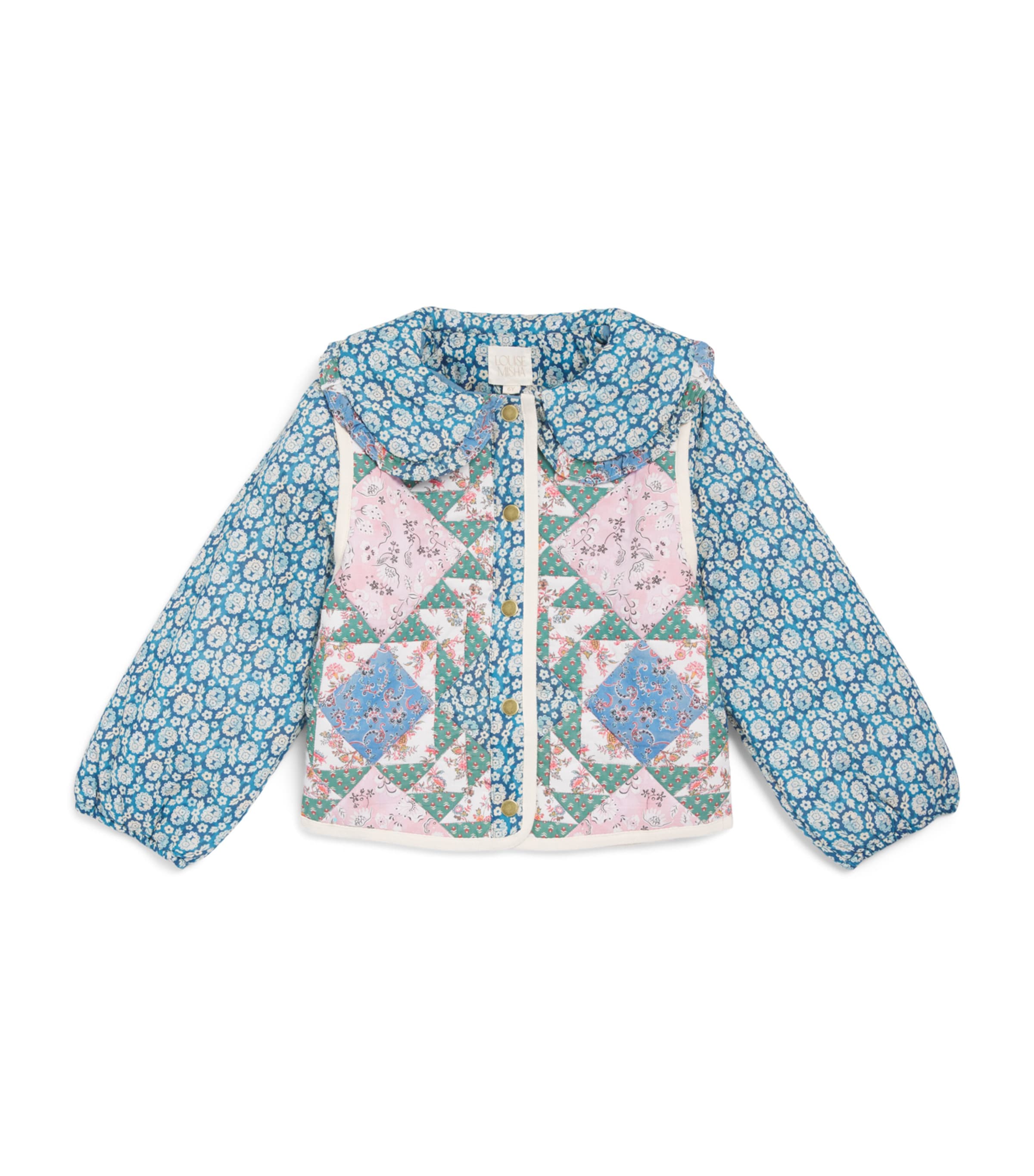 Louise Misha Cotton Quilted Agara Jacket (4-12 Years) Nvy Snwf Flwr Pwork
