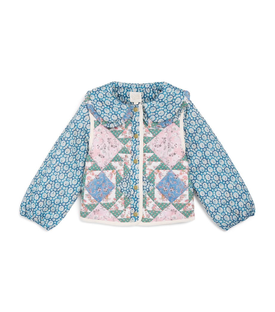 Louise Misha Cotton Quilted Agara Jacket (4-12 Years) Nvy Snwf Flwr Pwork Image 1