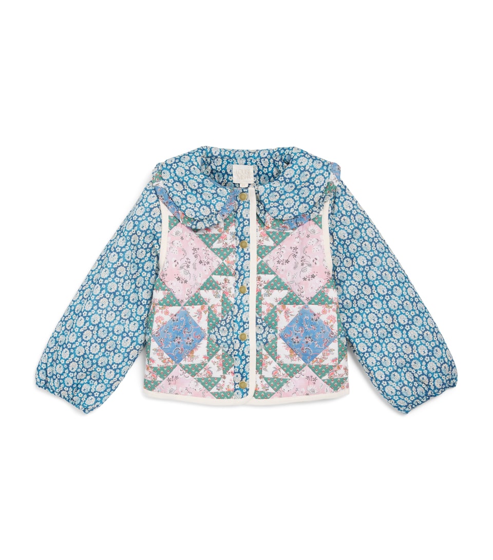 Louise Misha Cotton Quilted Agara Jacket (4-12 Years) Nvy Snwf Flwr Pwork