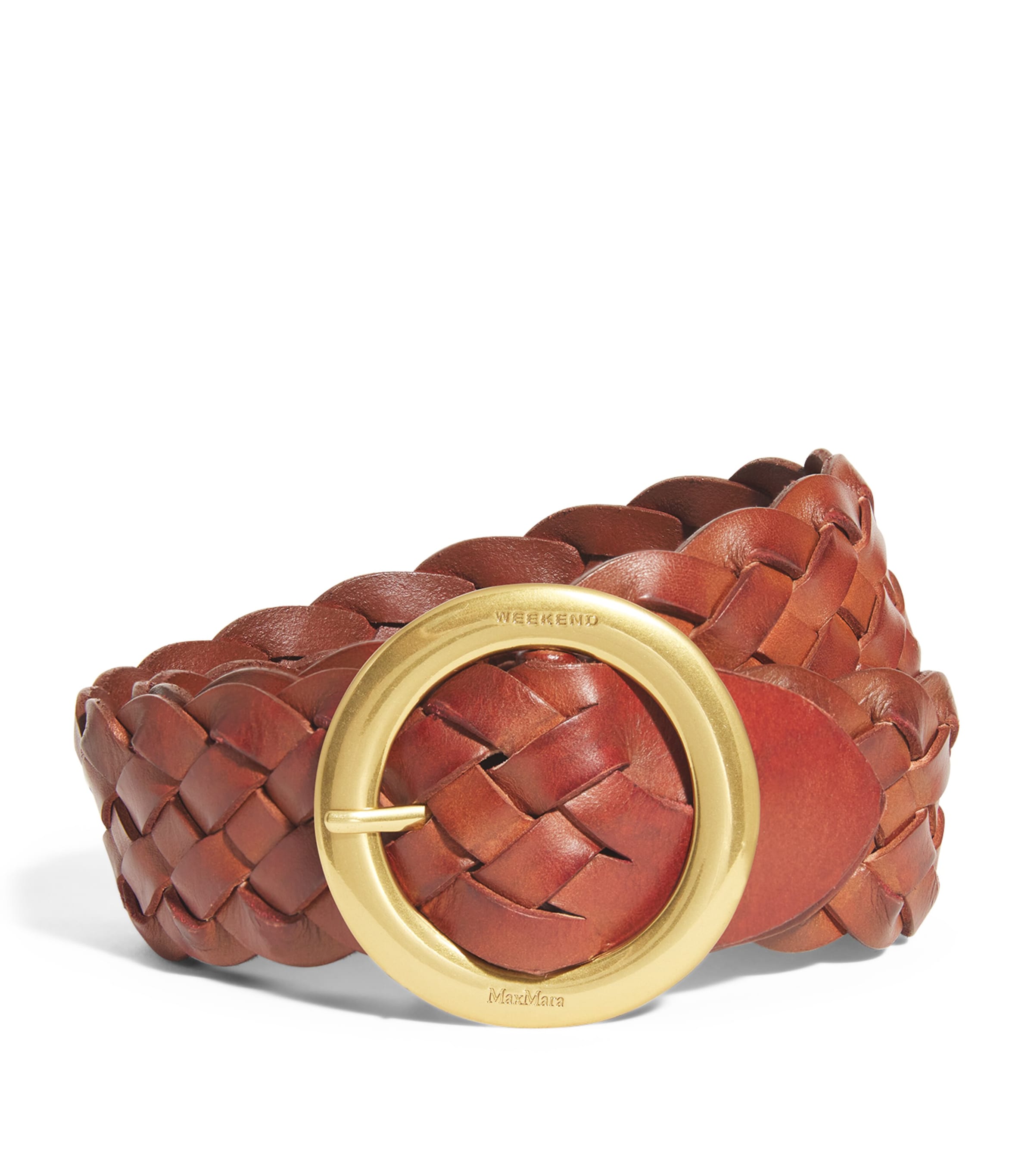 Shop Weekend Max Mara Leather Woven Belt In Brown