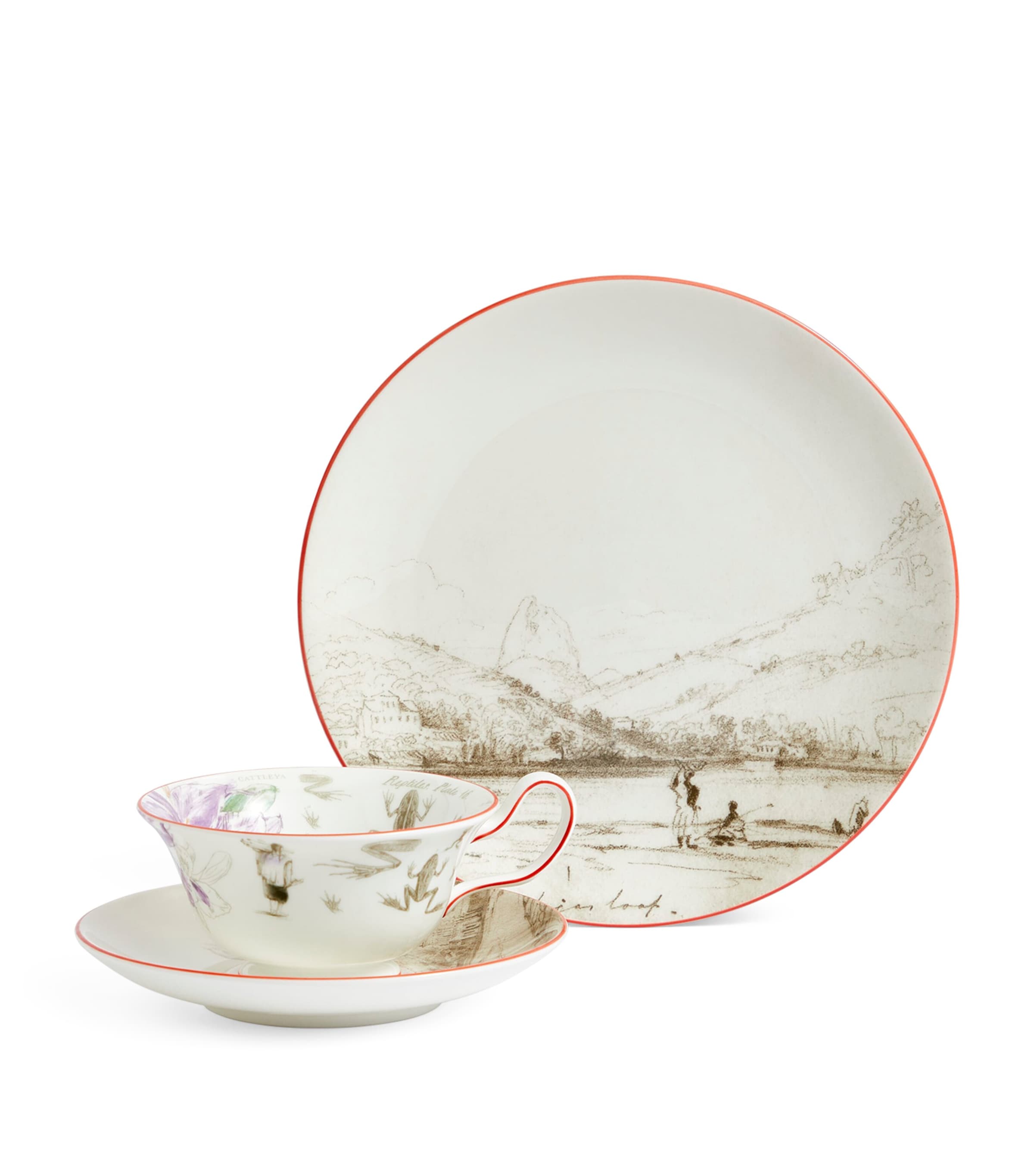 Wedgwood Set Of 3 Voyage Of The Beagle Brazil Plates, Teacups And Saucers