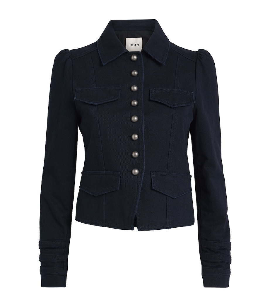 ME+EM Womens Organic Cotton Twill Cropped Jacket Summer Navy Image 1