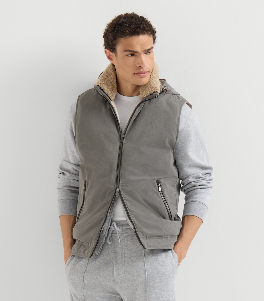 Brunello Cucinelli Mens Waxed Techno Down-Filled Gilet Image 4