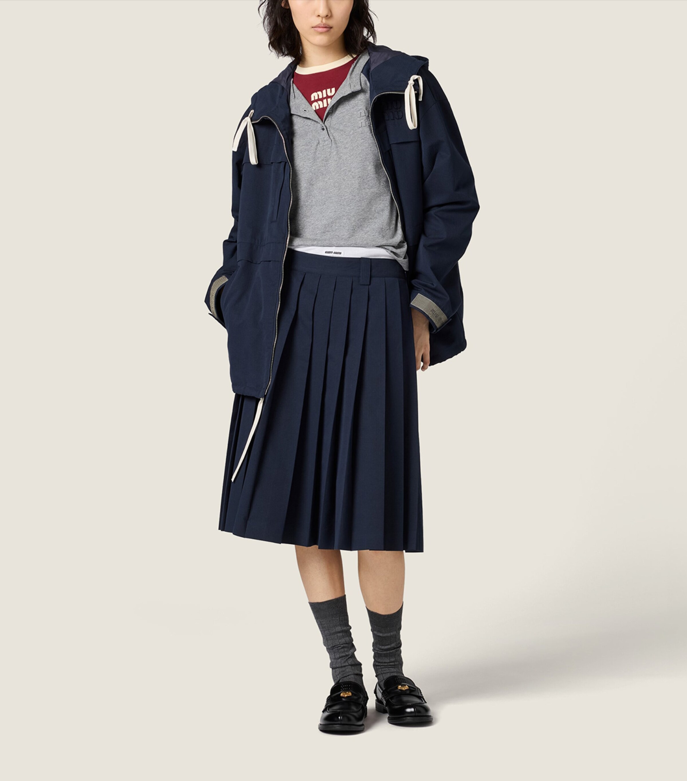 Miu Miu Womens Pleated Ripstop Midi Skirt Image 2