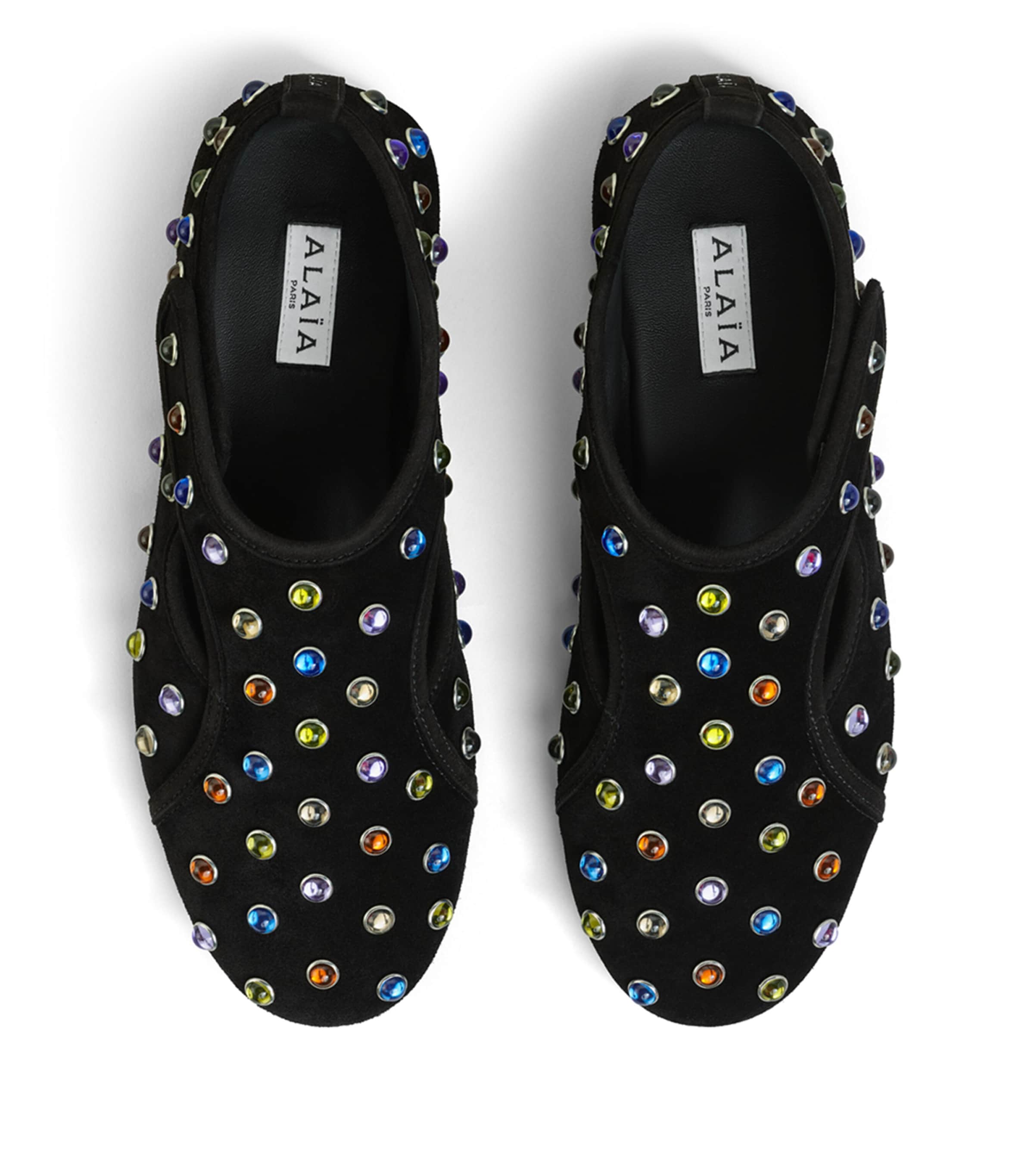 Alaïa Womens Suede Embellished Flex Ballet Flats Noir/multicolor Image 2