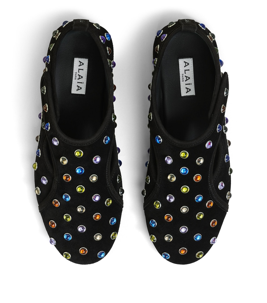 Alaïa Womens Suede Embellished Flex Ballet Flats Noir/multicolor Image 2