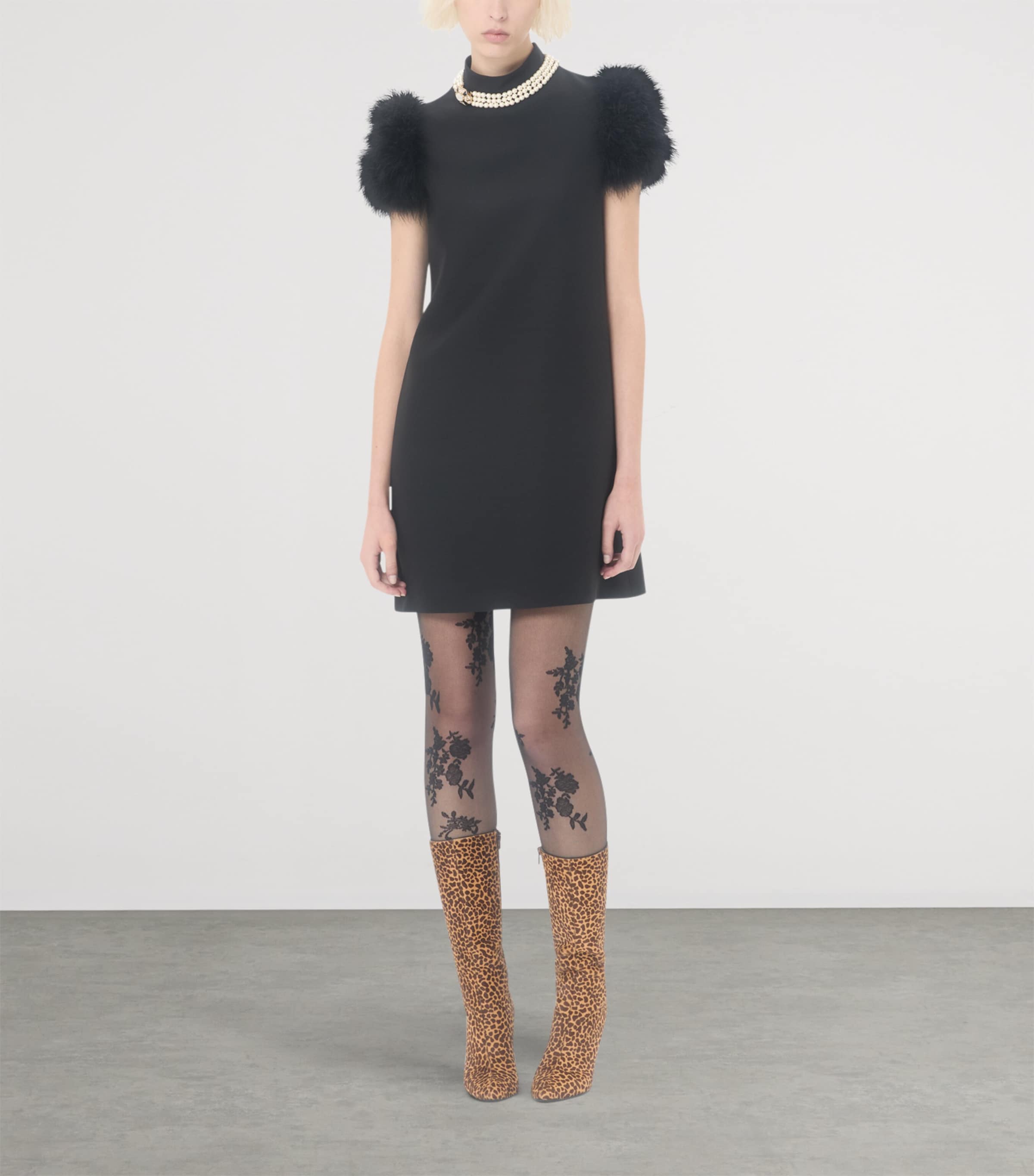 Crepe Feather-Trim Mini Dress 0NO Image 5