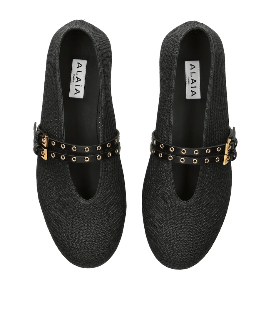 Raffia and Leather Ballet Flats BLACK Image 4