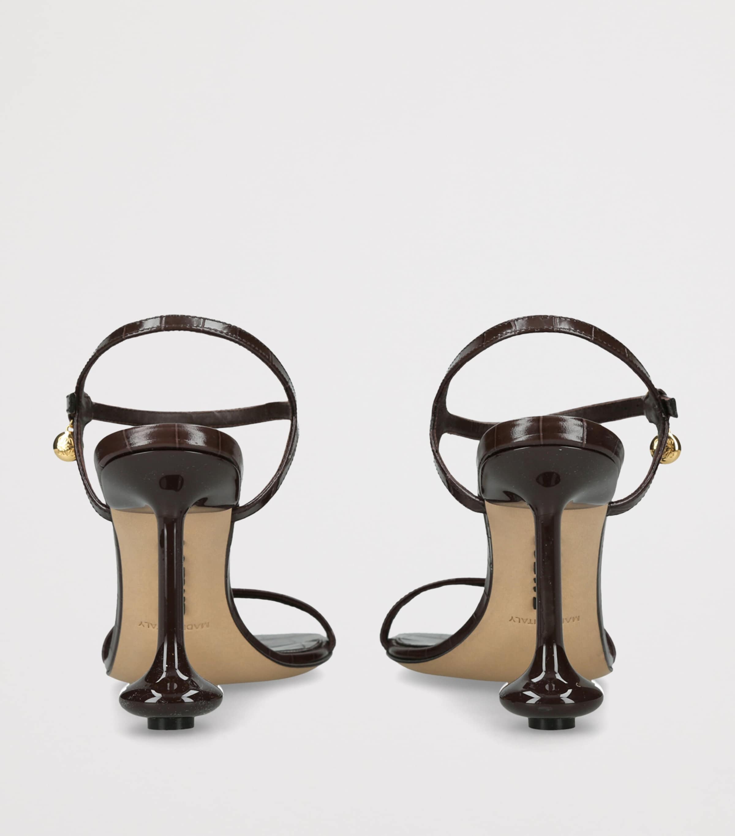 LOEWE Croc-Embossed Leather Toy Heeled Sandals 90 Dark Brown Image 2