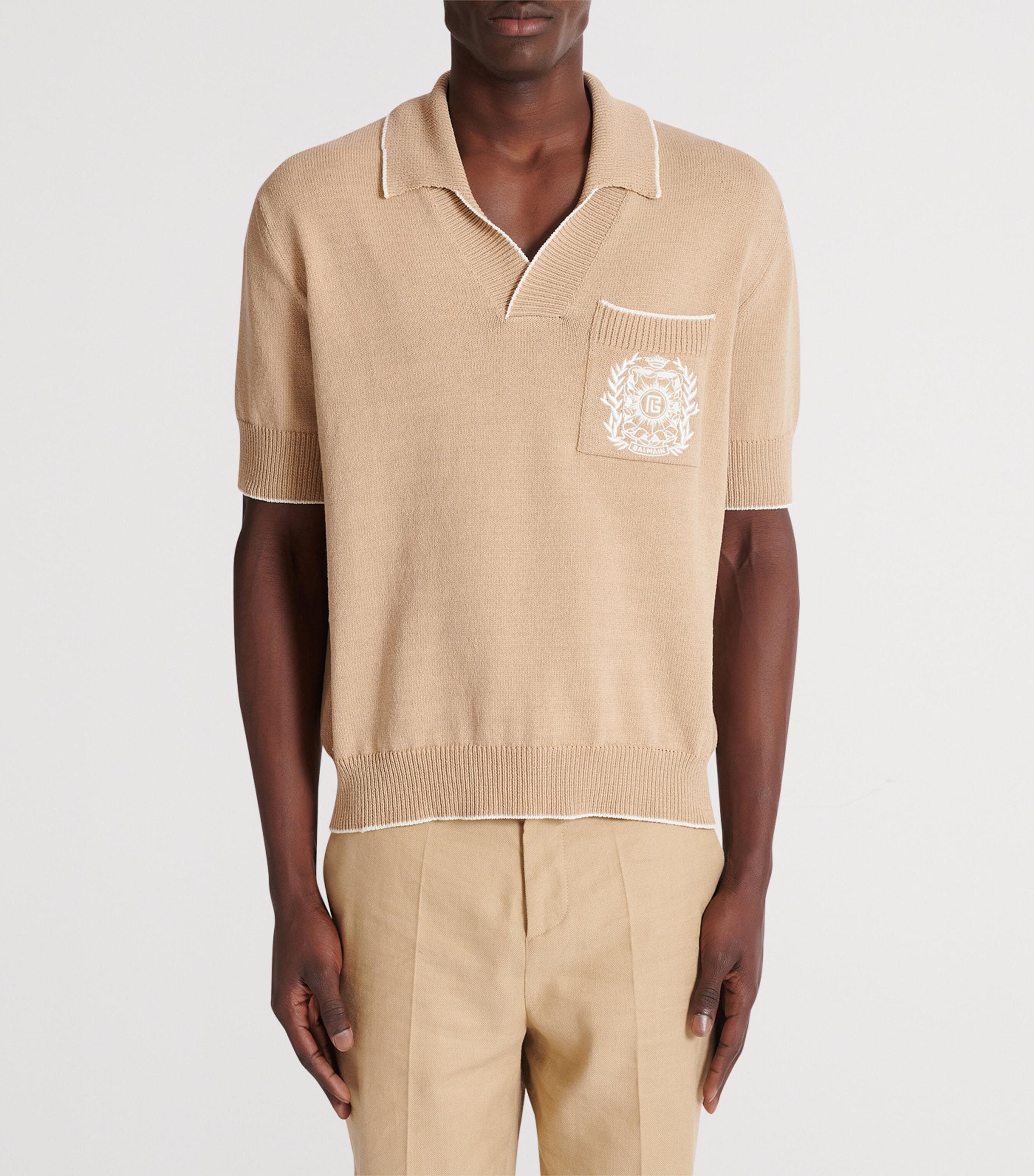 Knitted Crest-Detail Polo Shirt GMP BEIGE/NATUREL Image 5