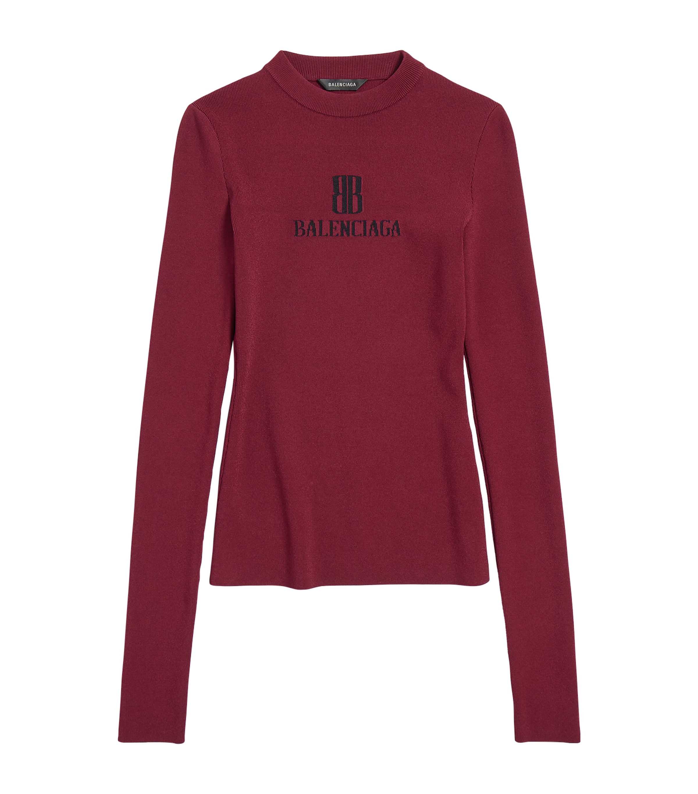 Balenciaga Ribbed Crewneck Long-sleeved Fitted Top In Pink