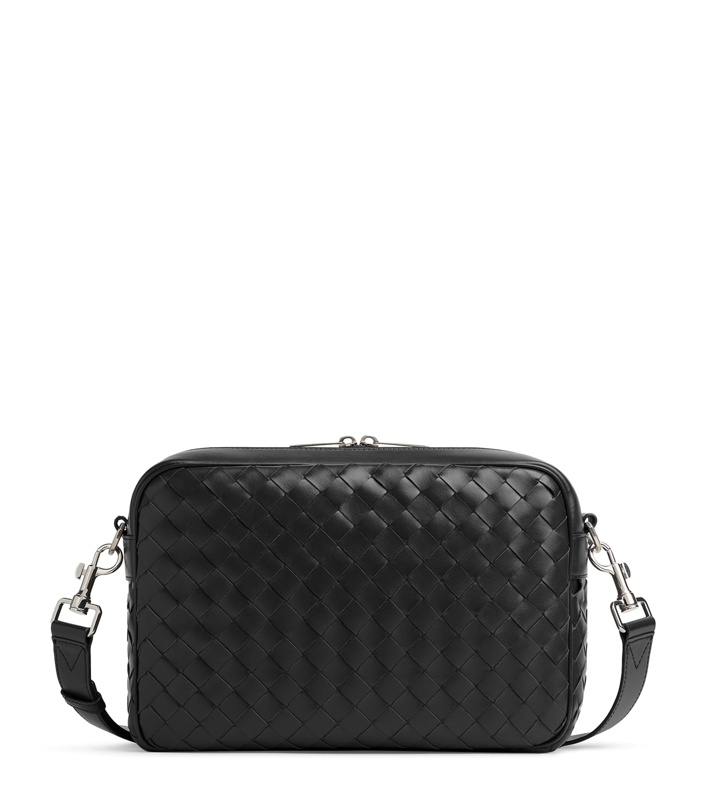 Bottega Veneta Medium Leather Intrecciato Camera Bag In Grey