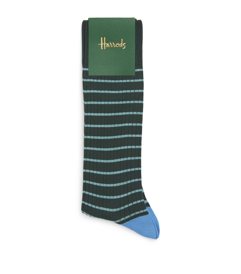 Cotton-Blend Stripe Ribbed Socks GREEN Image 1