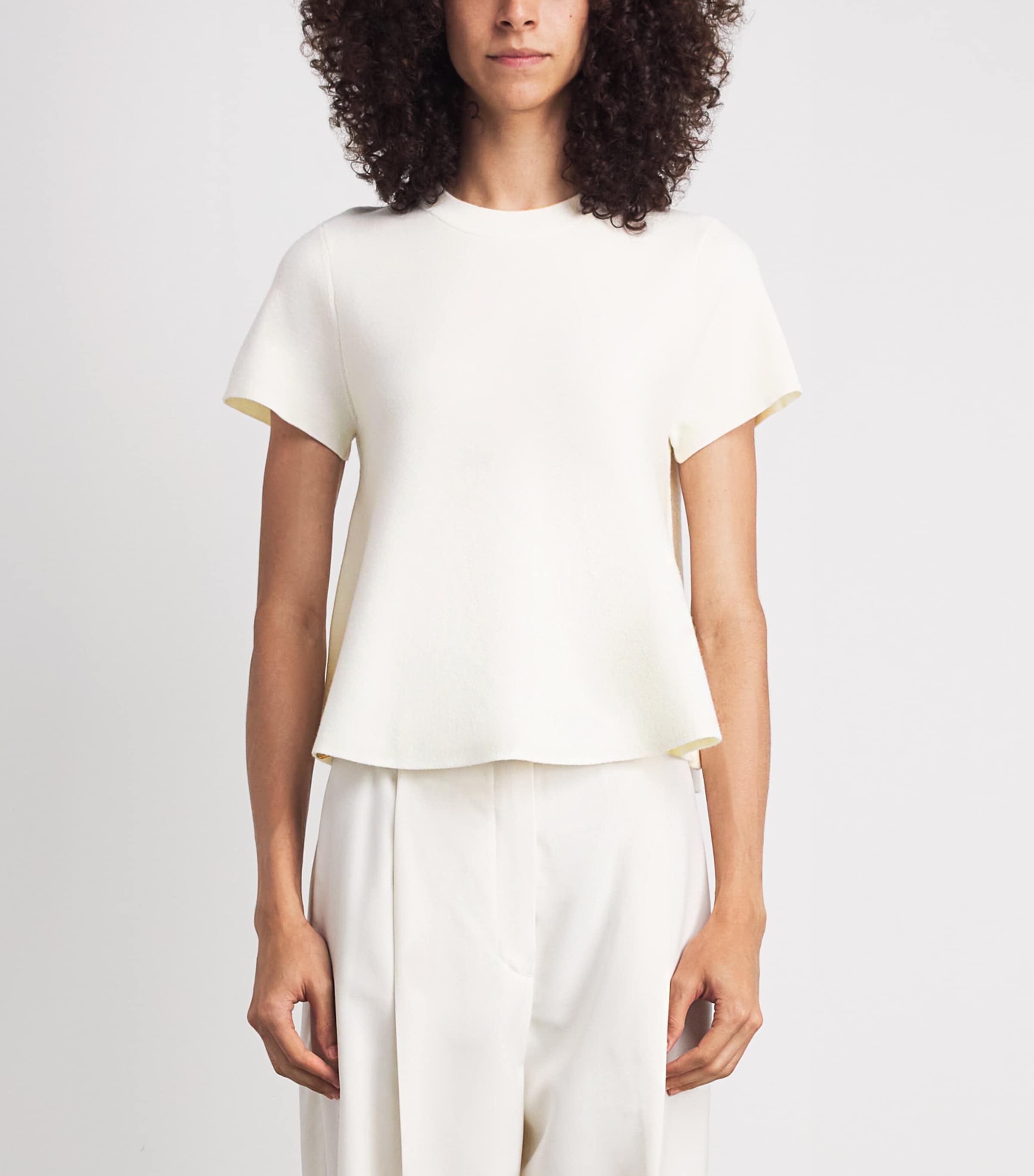 ME+EM Womens Stretch-Wool Ribbed T-Shirt Cream Image 4