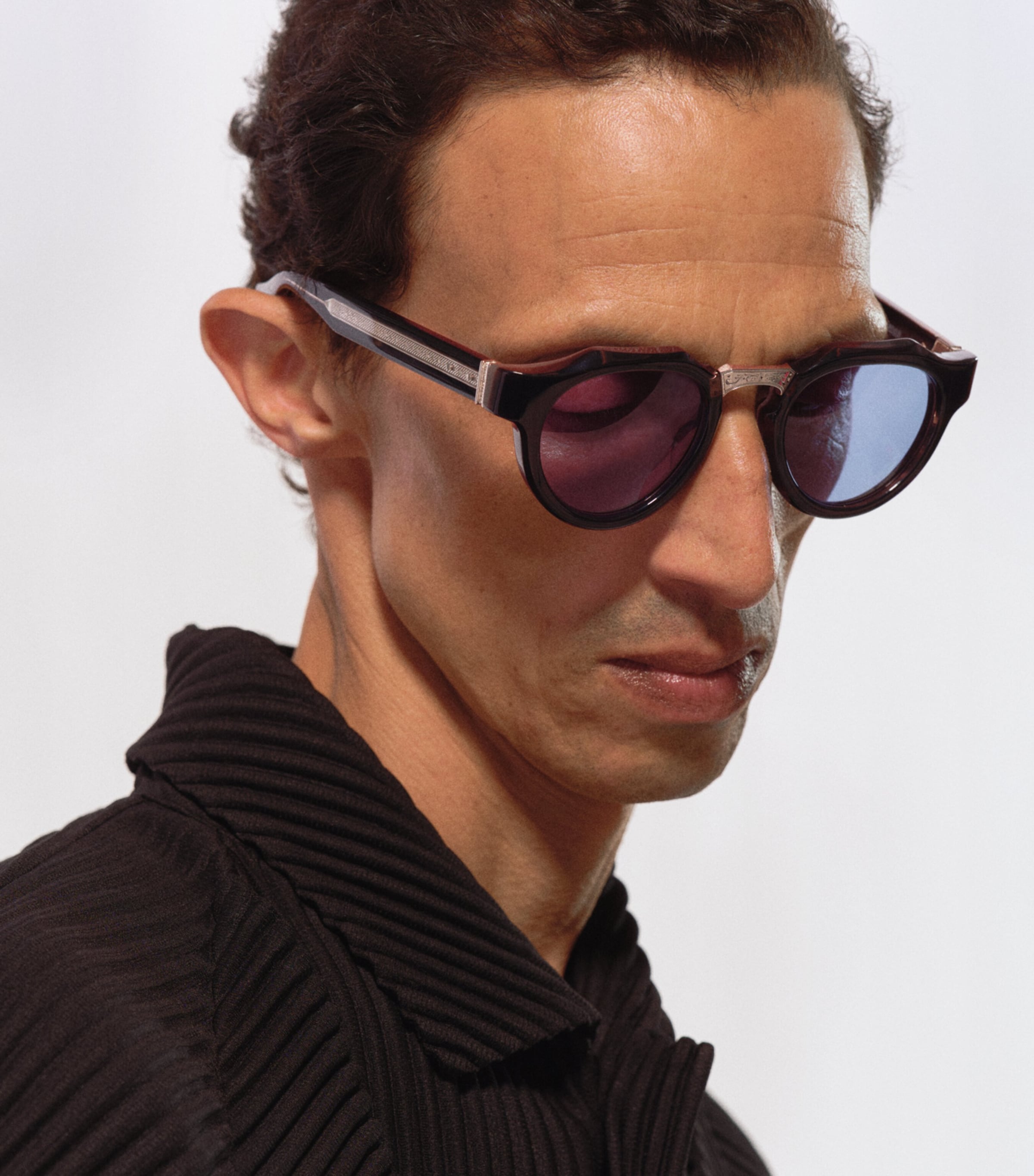 Matsuda M1037 Round Sunglasses Smoke Gry Cobalt Blu Image 2