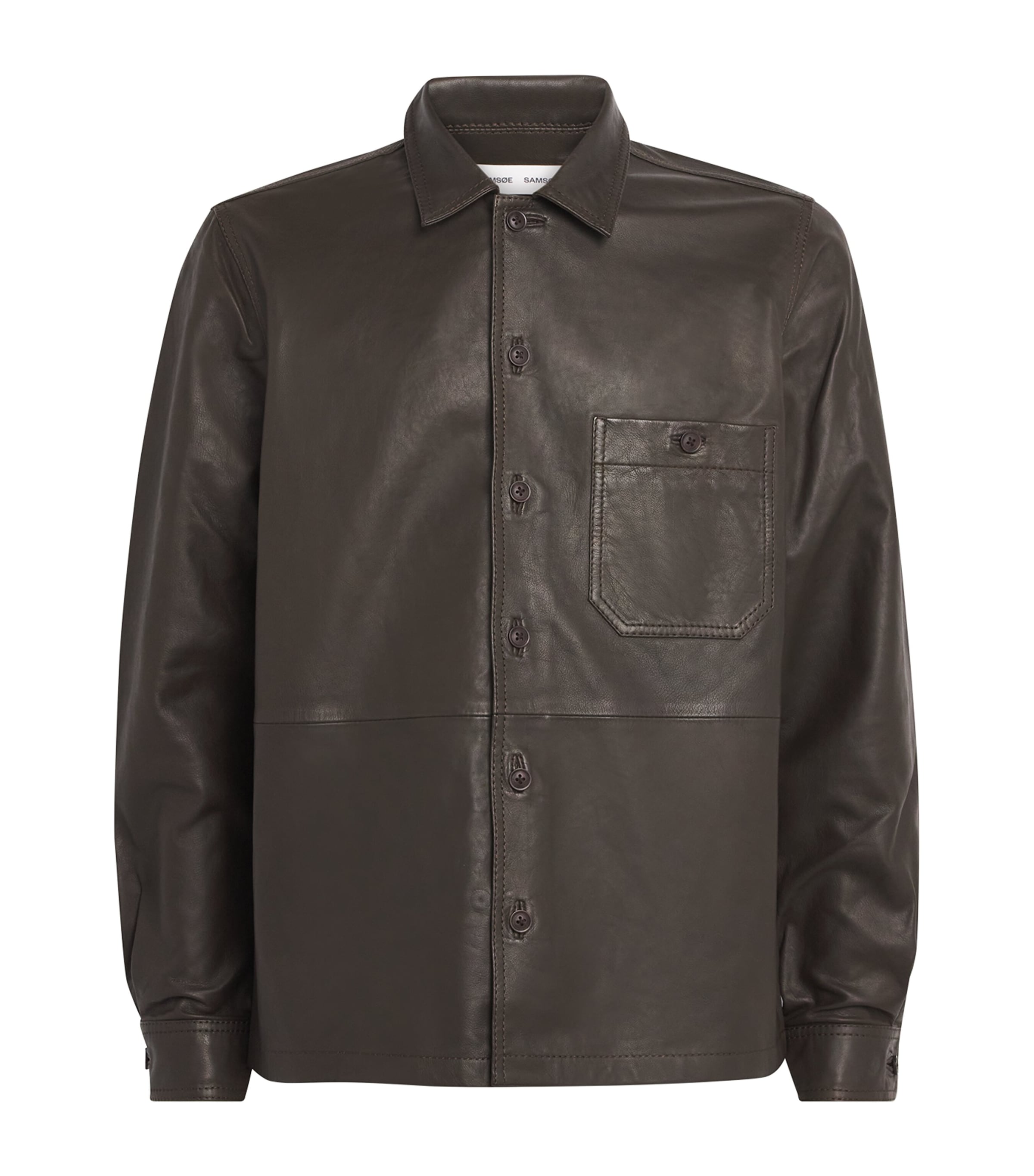 Samsoe & Samsoe Leather Saruffo Overshirt In Brown