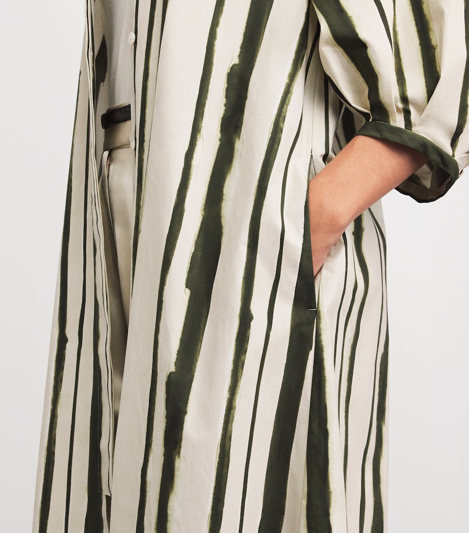 MM Womens Cotton Stripe Midi Shirt Dress Moss Green Image 6