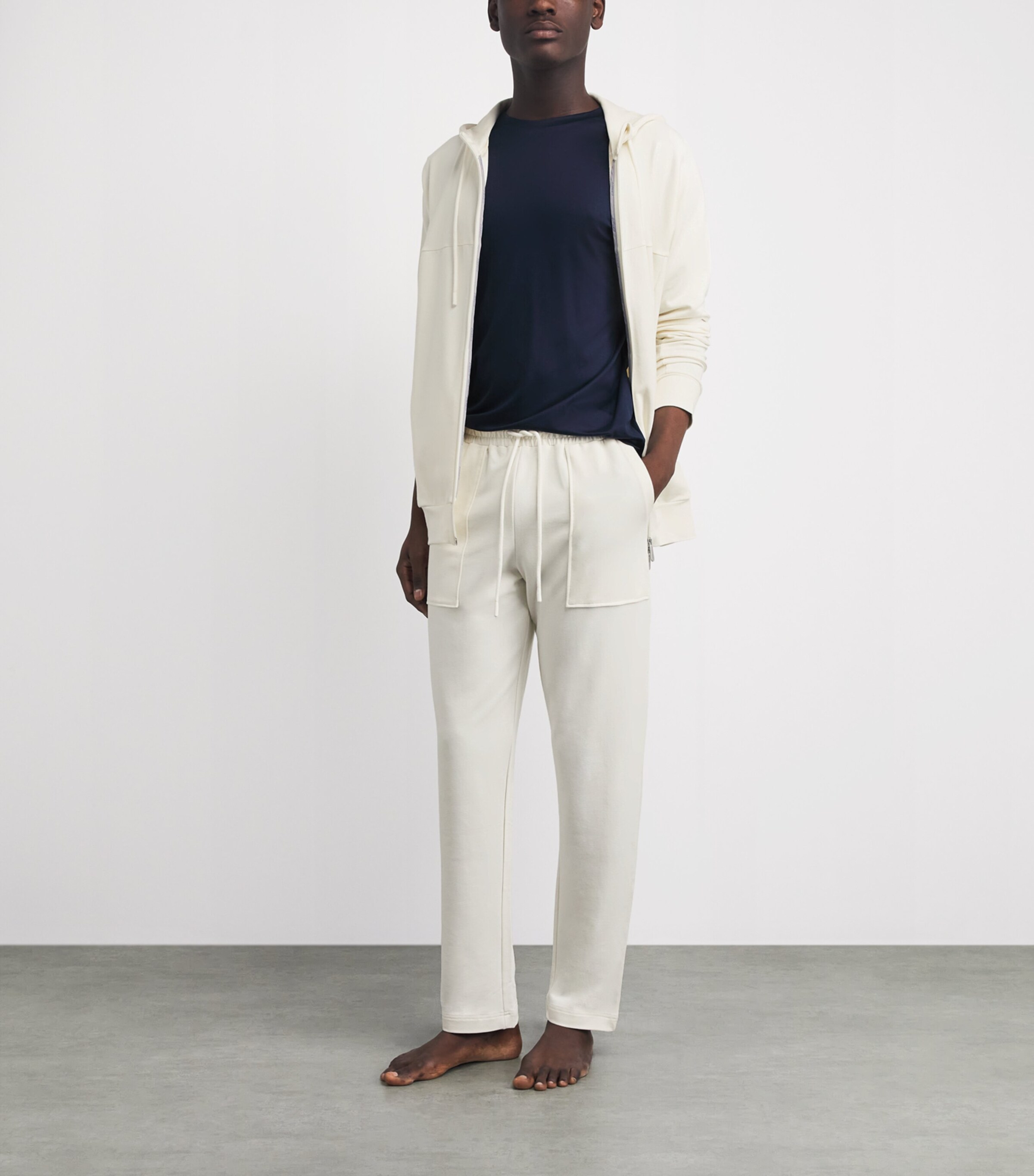 Zimmerli Mens Modal-Cotton Summer Lounge Hoodie Sea Salt Image 2