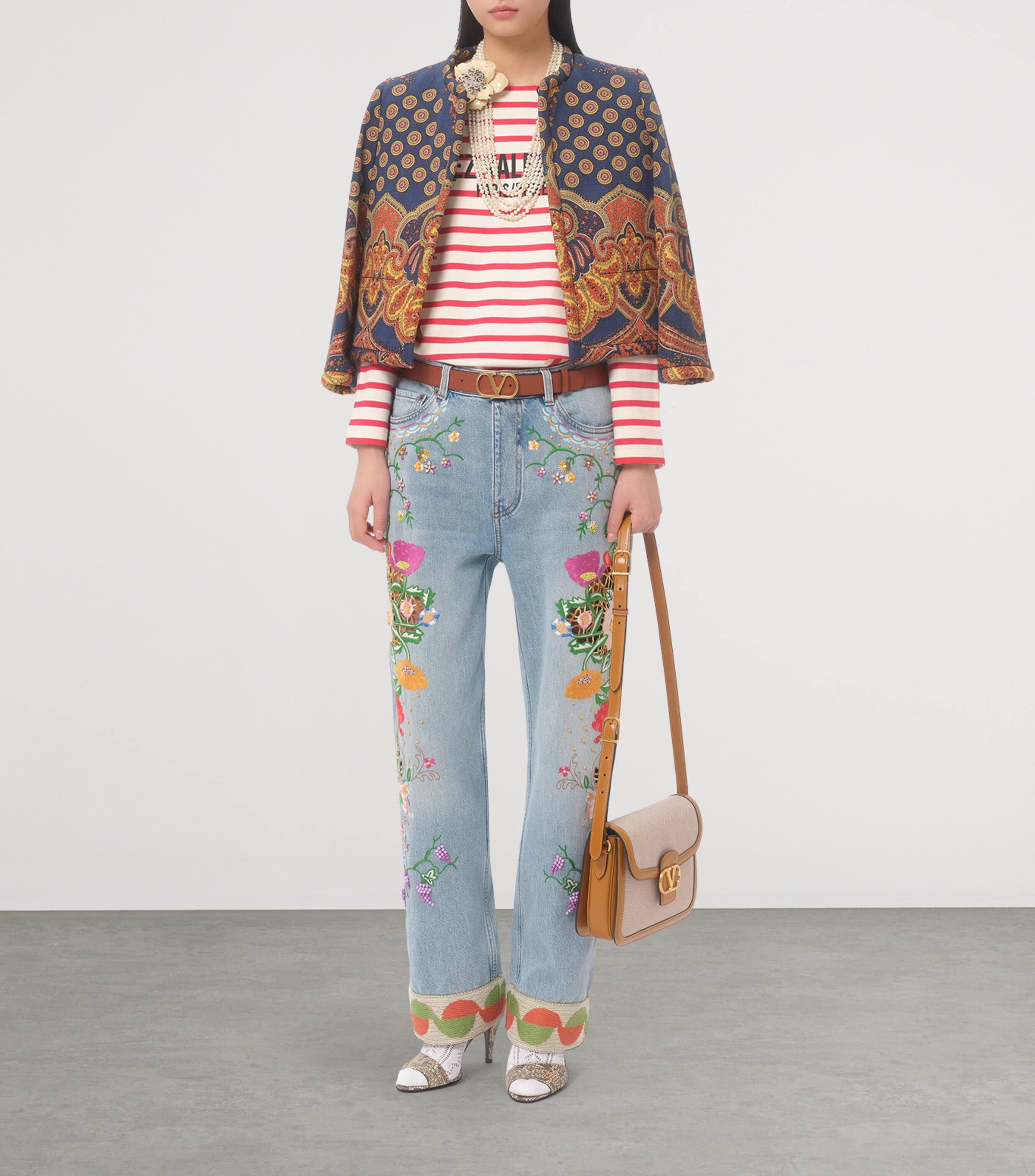 Valentino Womens Floral-Embroidered Jeans Image 5