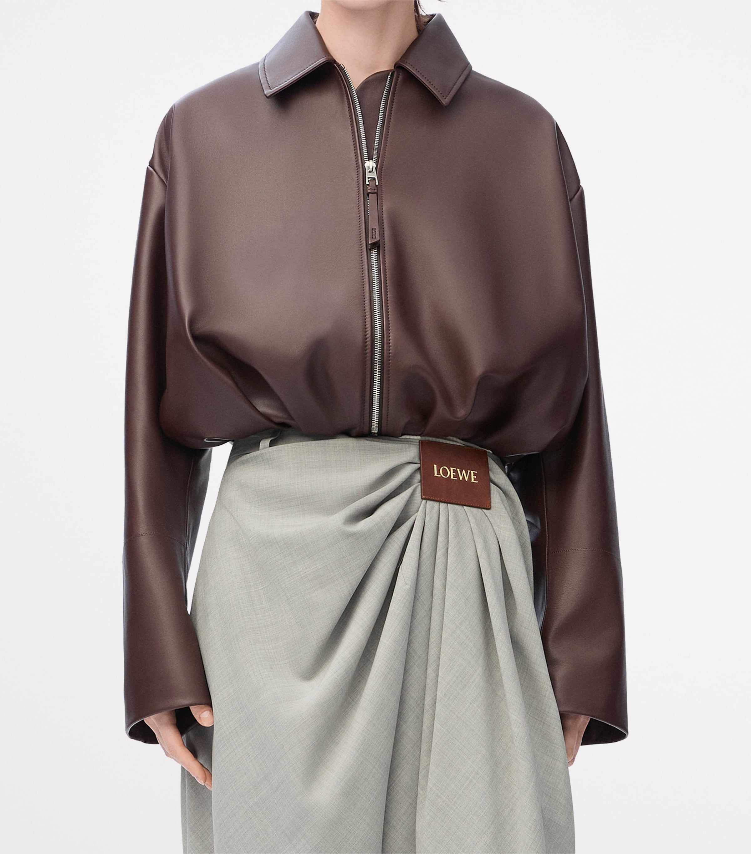 Lambskin Draped Jacket CHOCOLATE BROWN Image 4