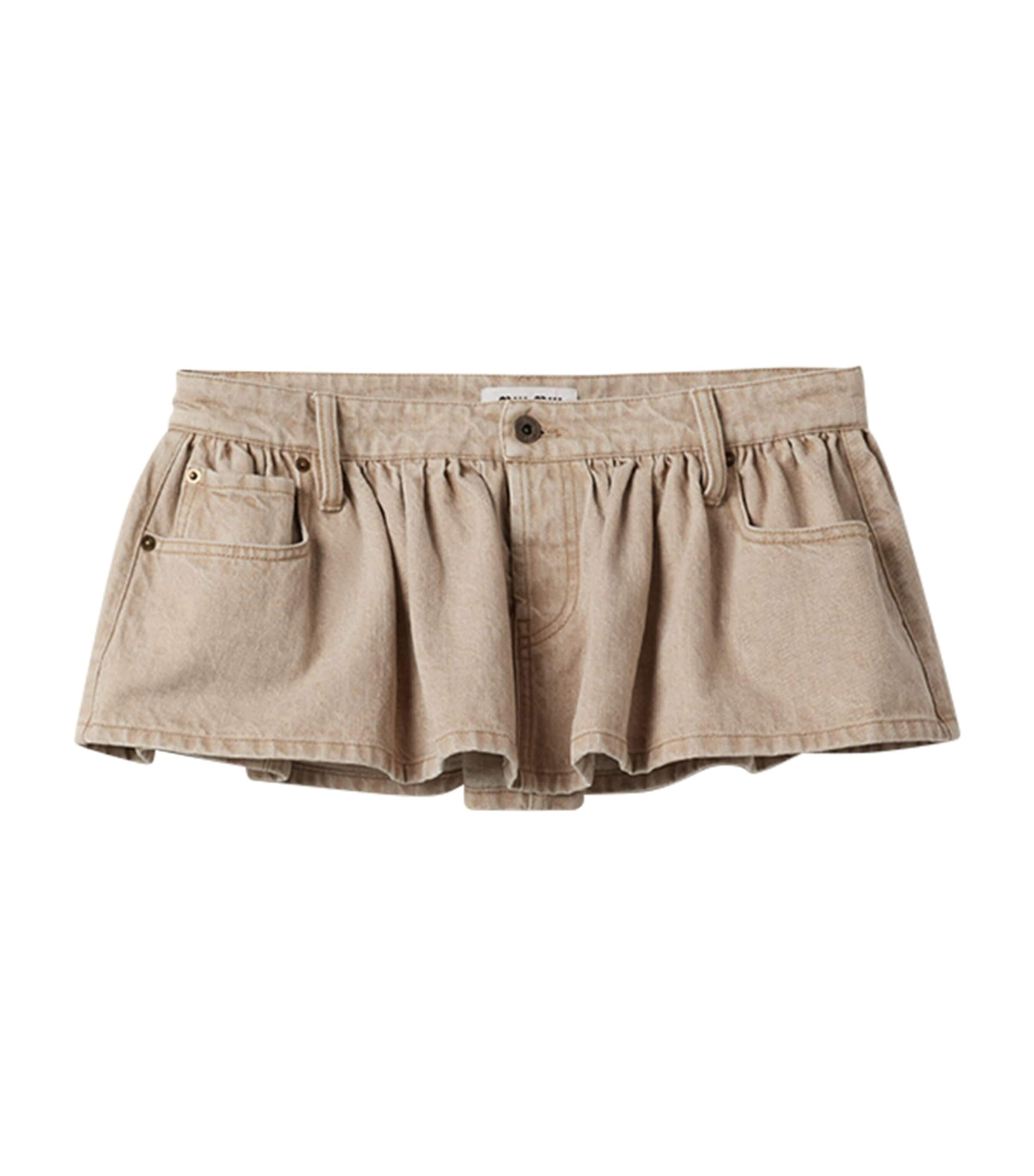Miu Miu Low-rise Denim Miniskirt In Beige