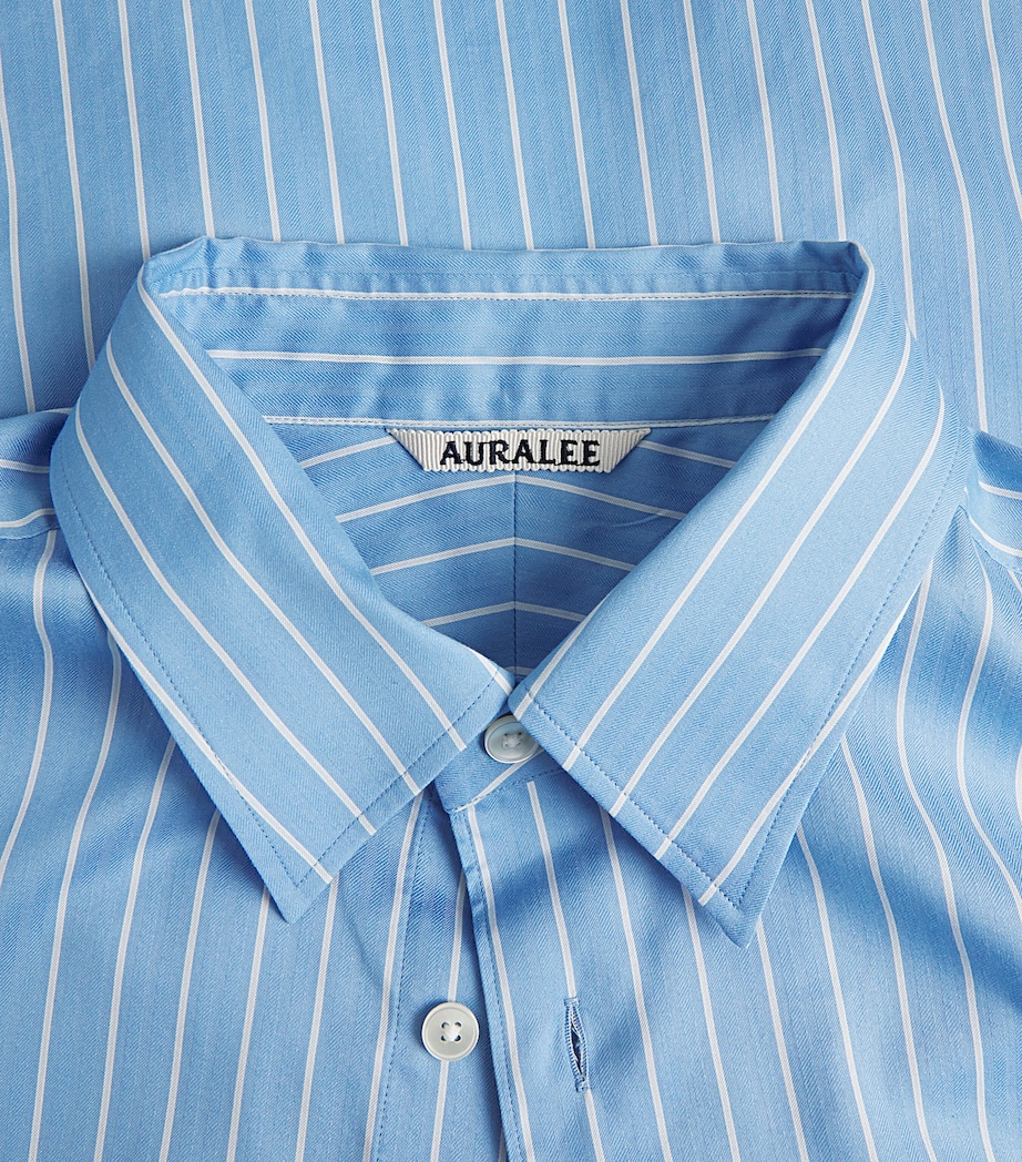 Auralee Mens Cotton-Silk Stripe Shirt Sax Blue Stripe Image 6