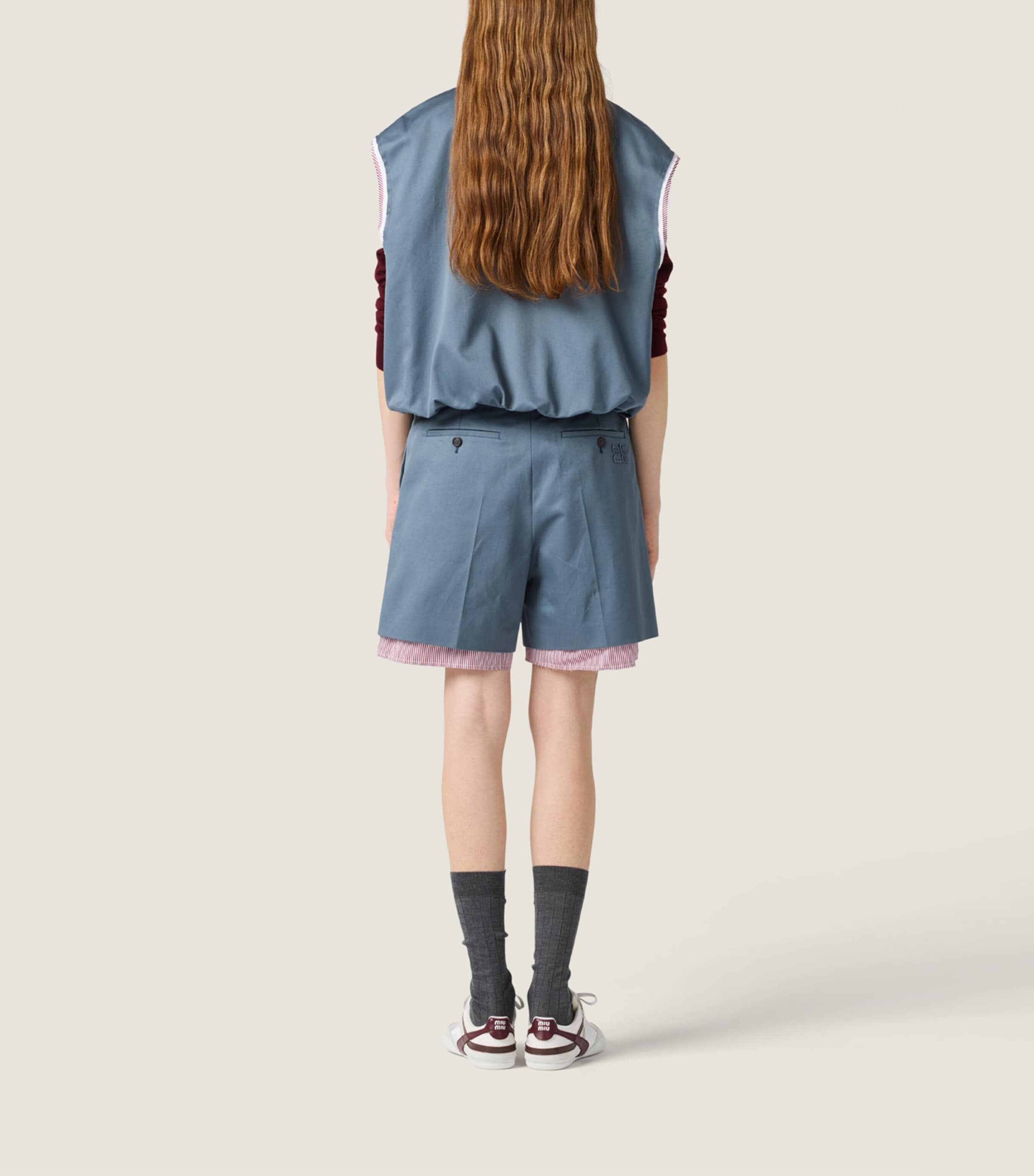 Miu Miu Womens Chino Layered Bermuda Shorts Blue Image 3