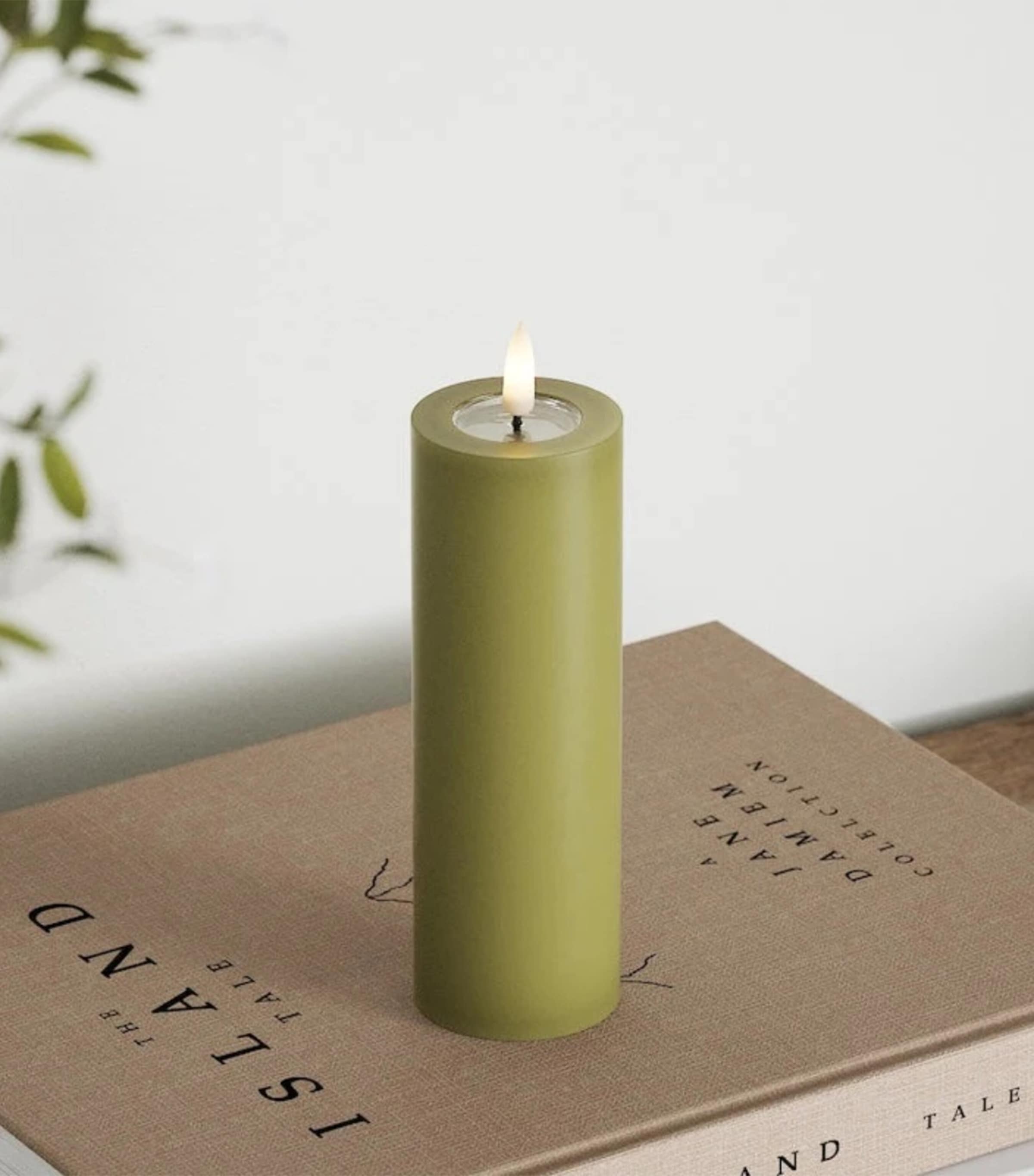 Deluxe Homeart LED Pillar Candle (15cm) Olive Image 3