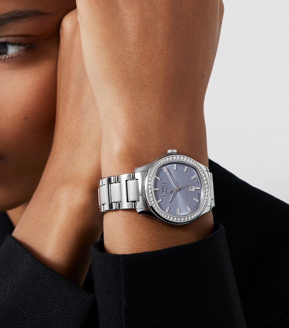 Stainless Steel and Diamond Polo Date Watch 36mm CADRAN BLEU Image 4