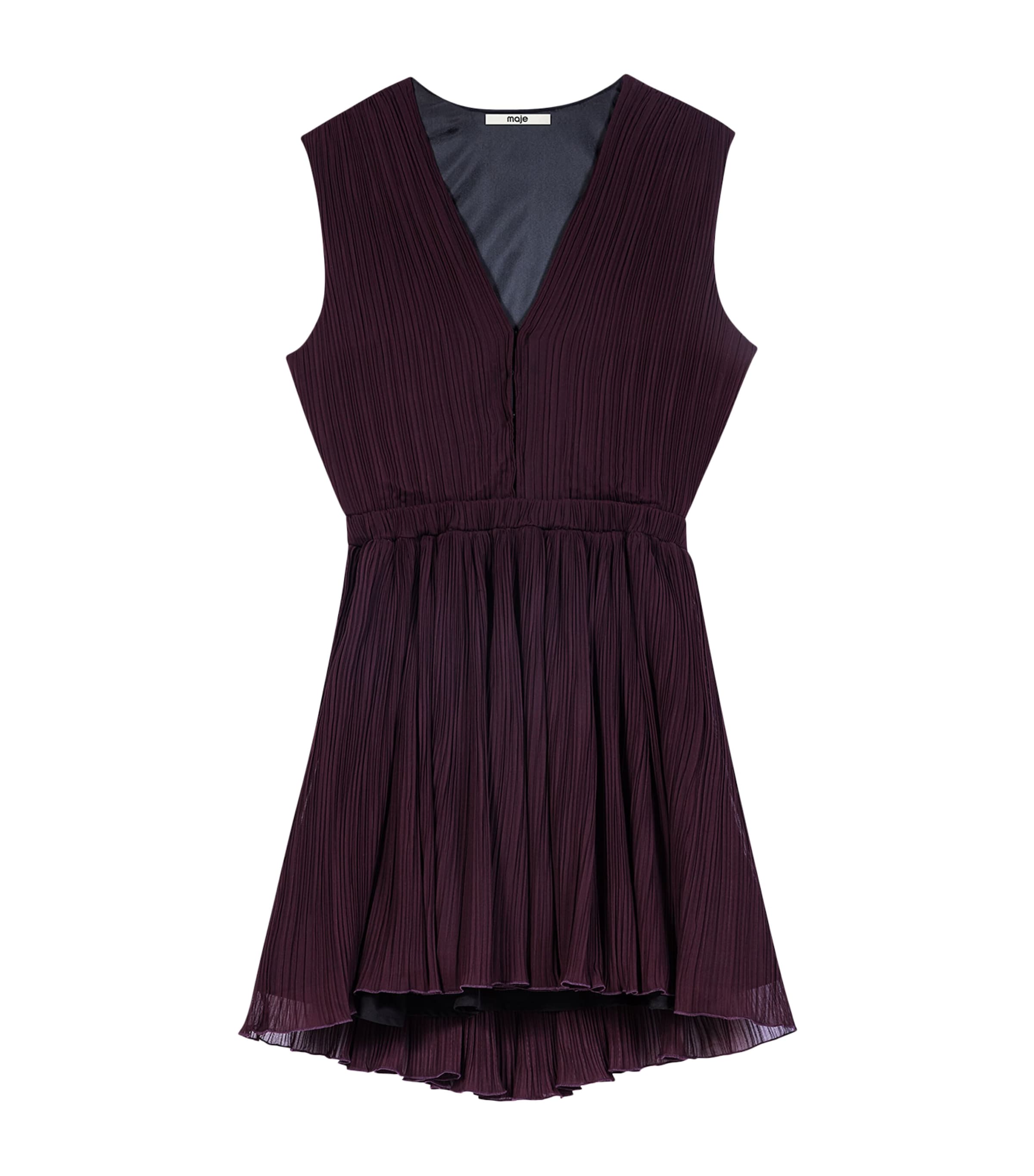 Maje Womens Plissé Cut-Out Mini Dress Eggplant Image 1