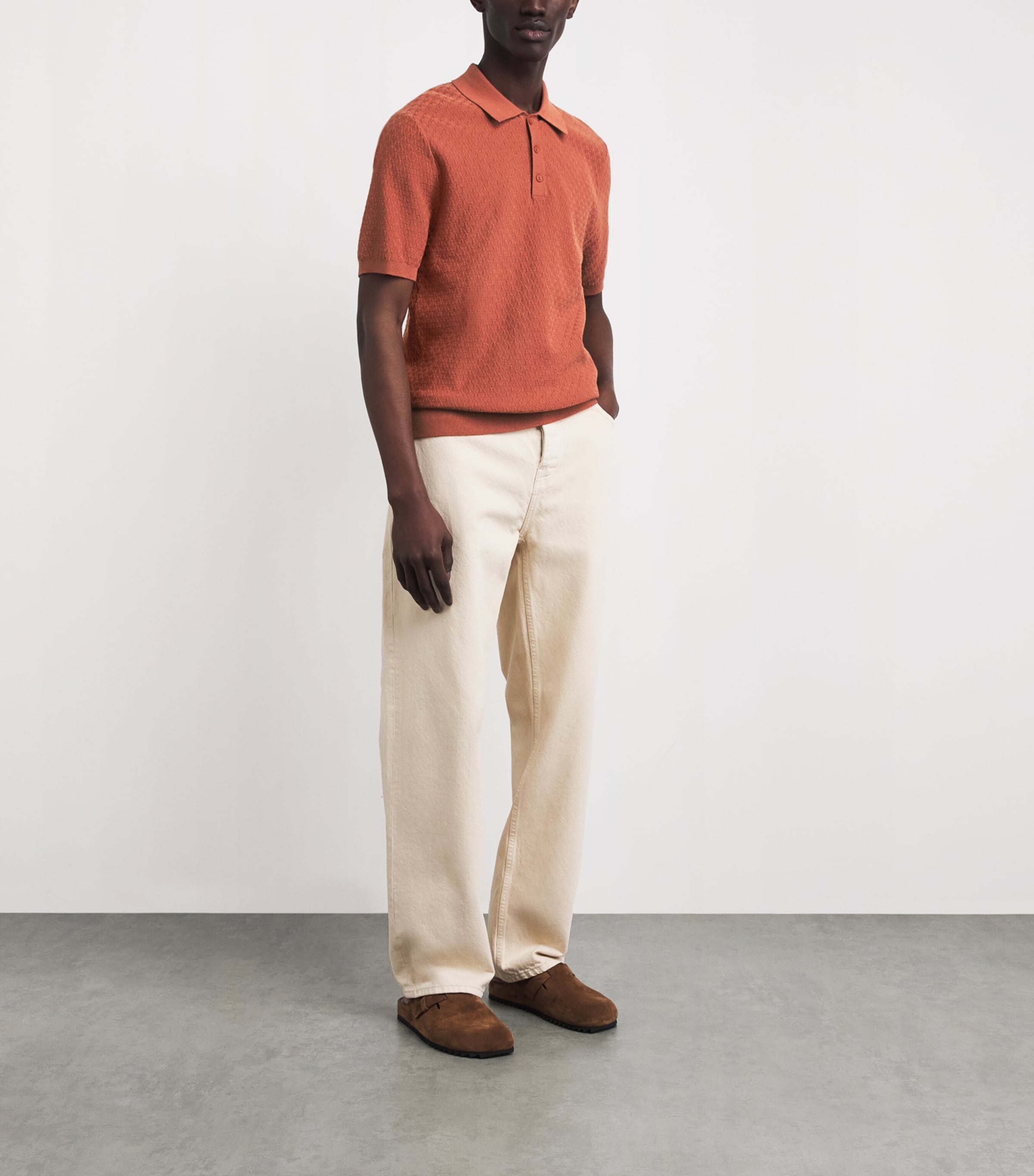 Wax London Mens Cotton-Cashmere Naples Polo Shirt Rust Image 2