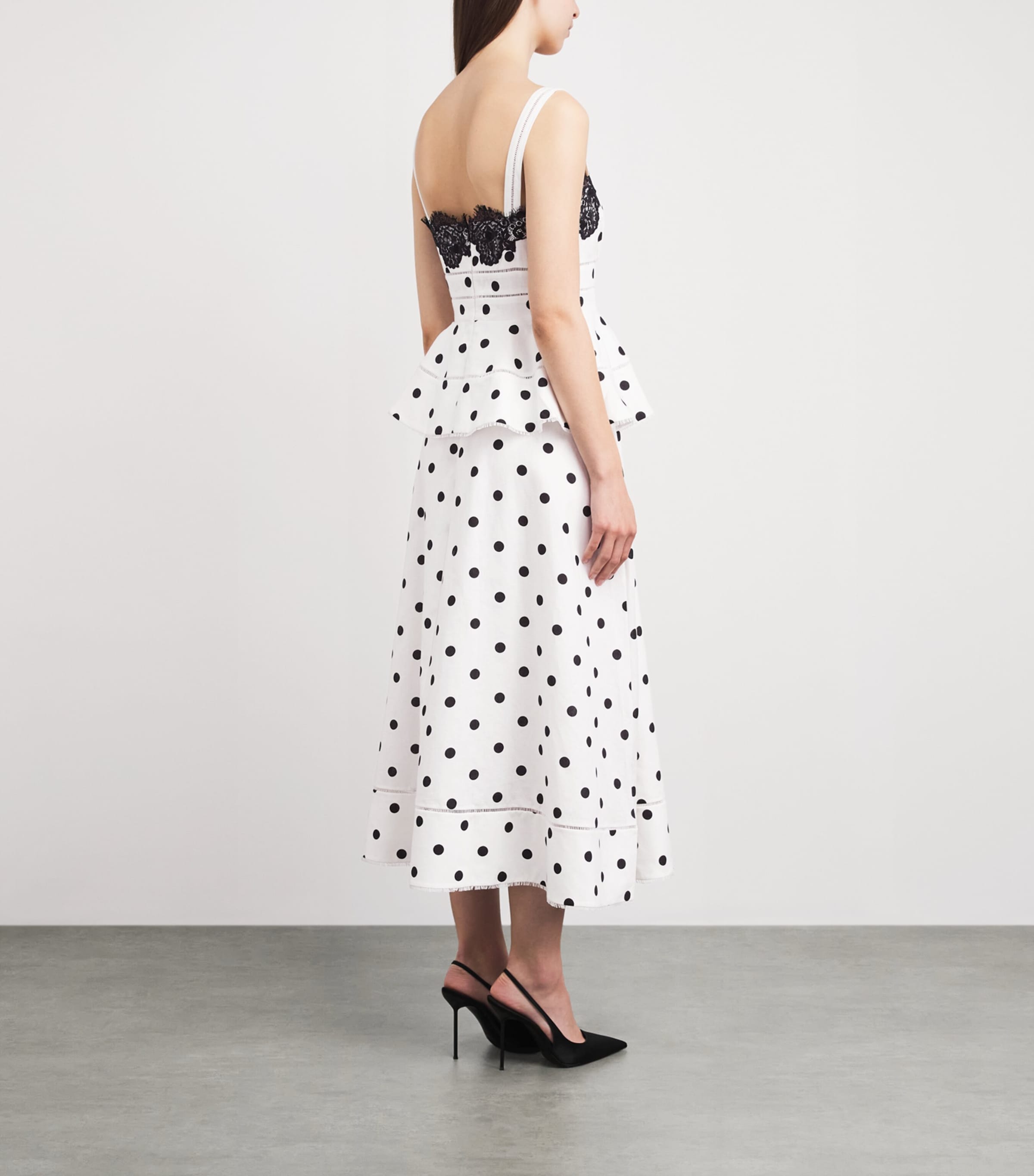 Self-Portrait Womens Linen-Cotton Polka Dot Midi Dress White Image 4