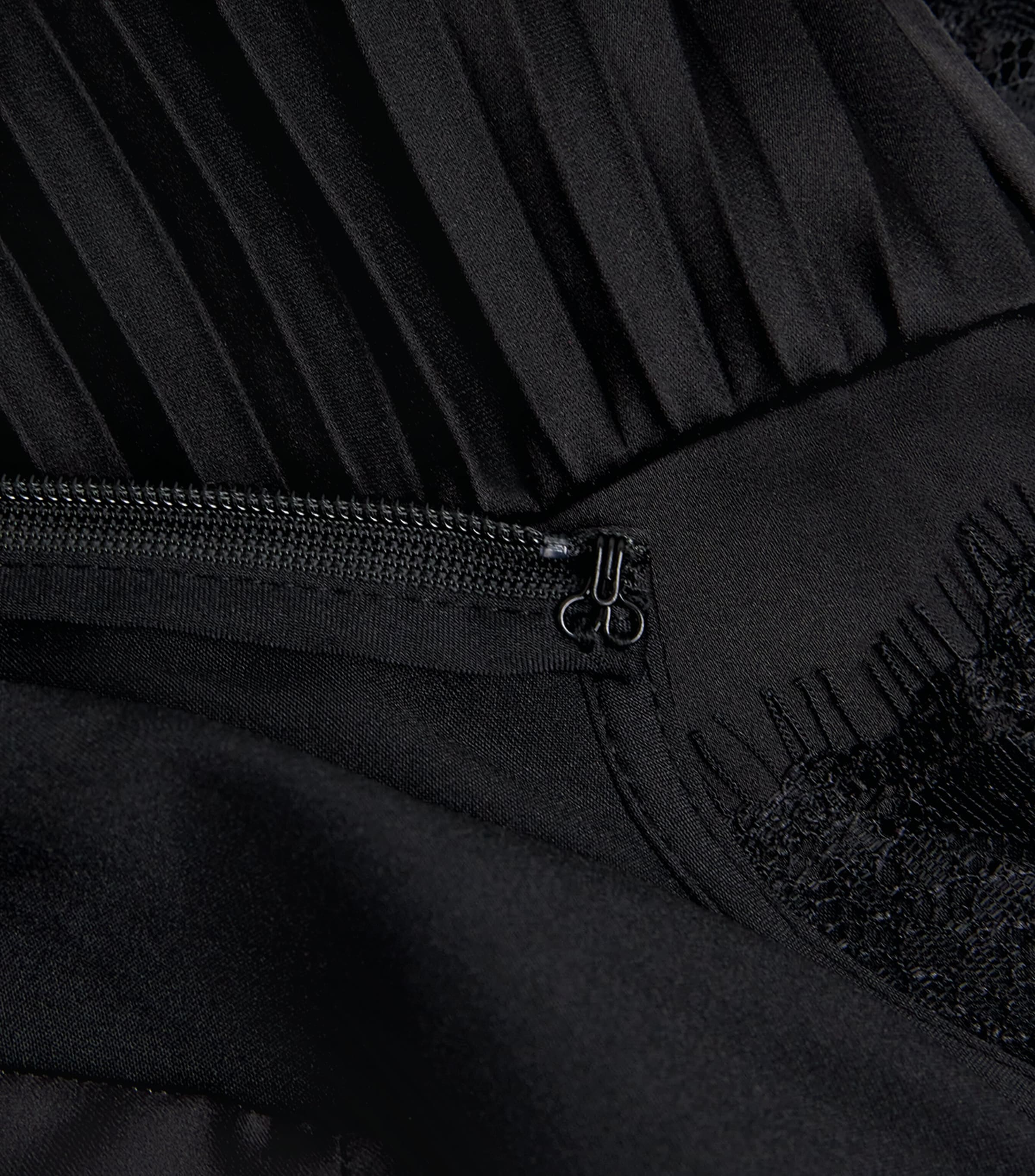 Satin-Lace Pleated Midi Dress BLACK Image 5