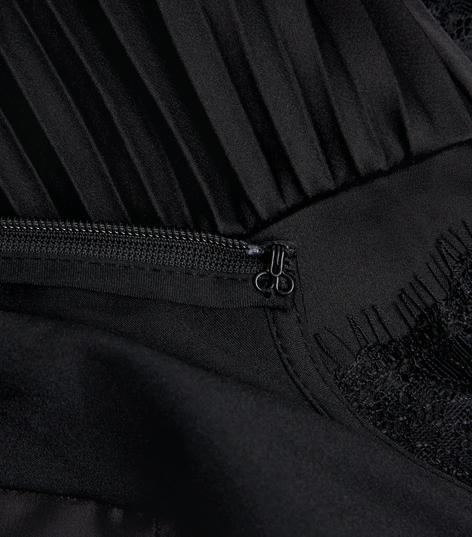 Satin-Lace Pleated Midi Dress BLACK Image 5