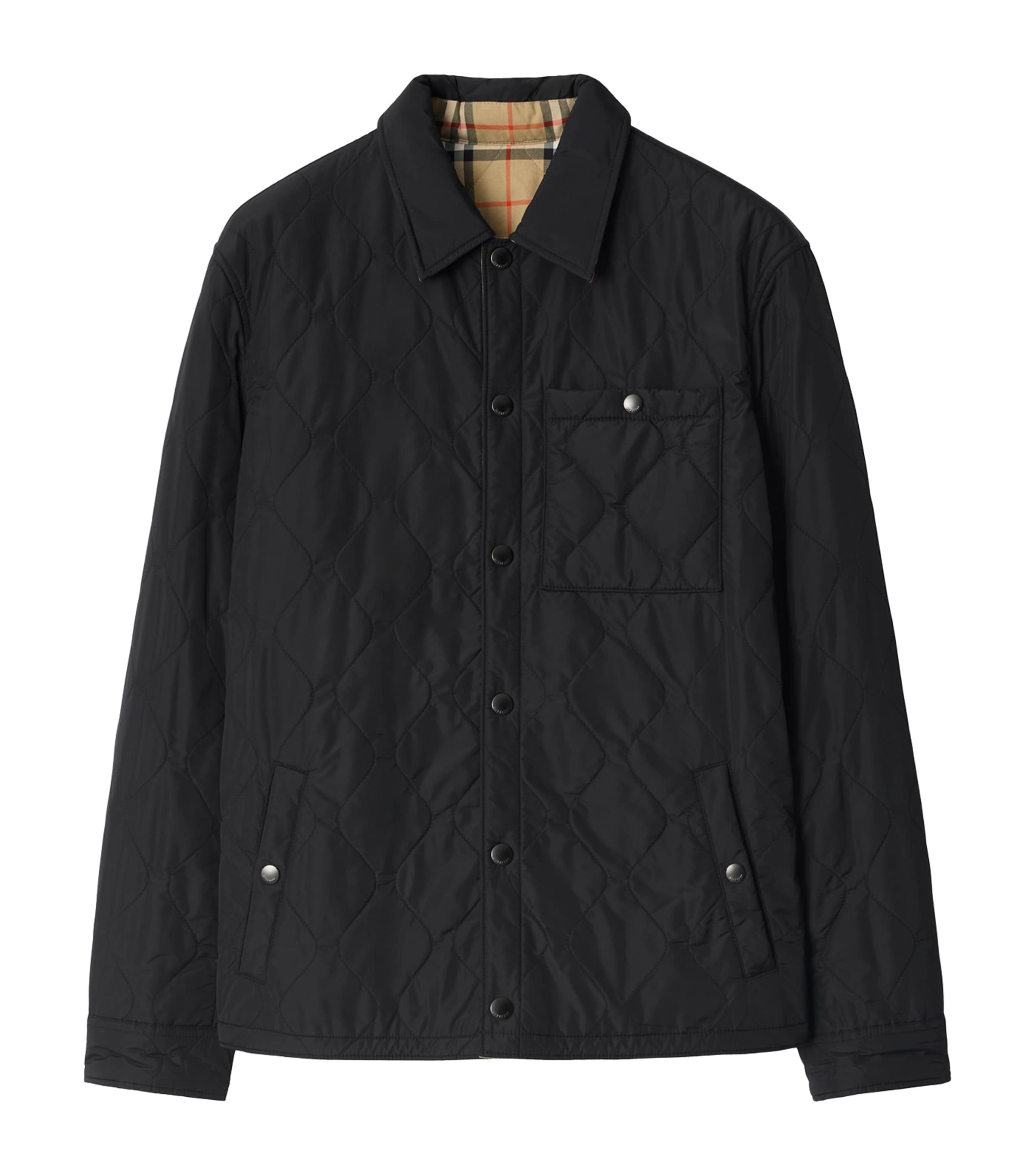 Burberry Mens Quilted Reversible Check Overshirt Black Image 1