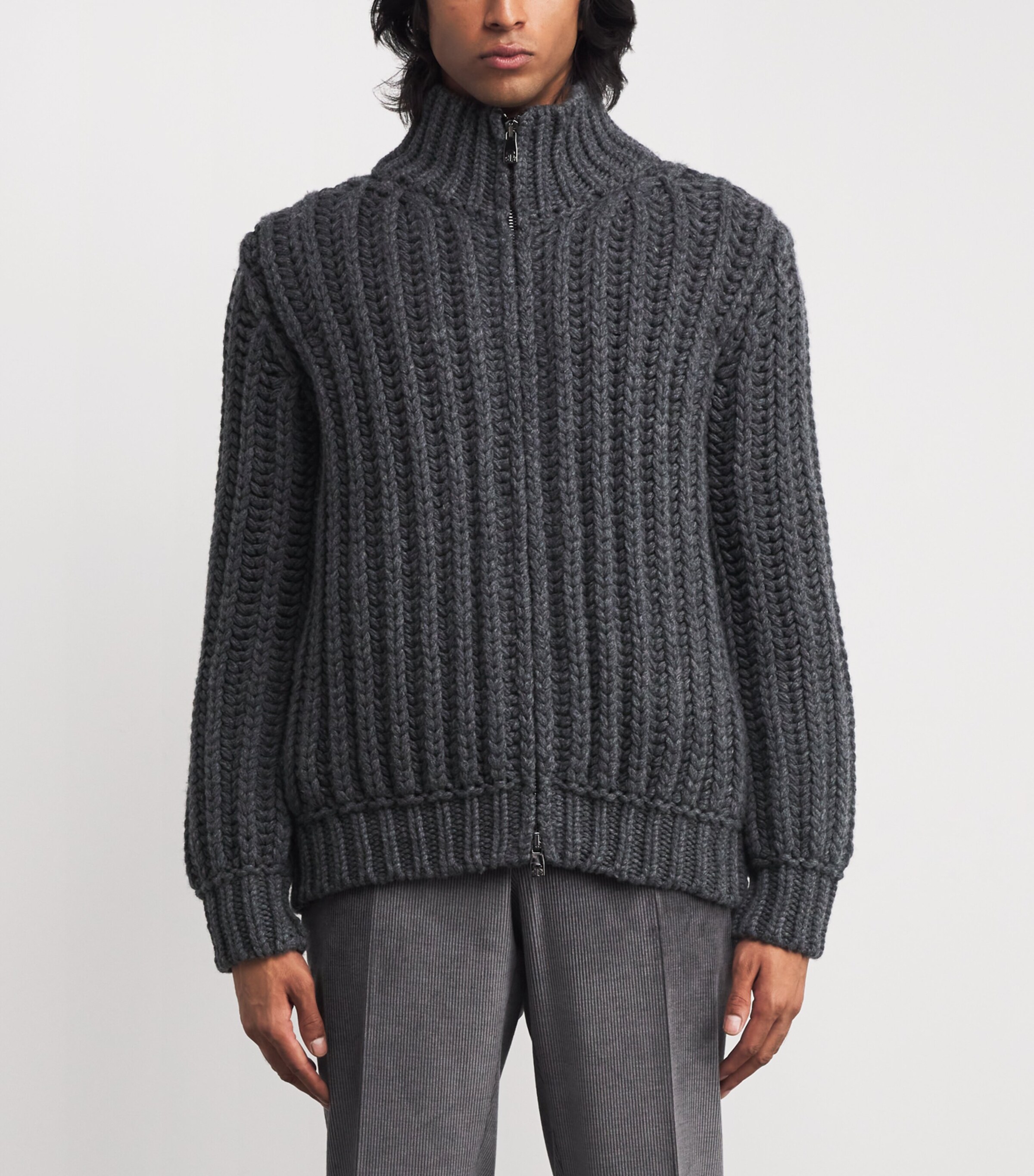 Corneliani Mens Wool-Cashmere Zip-Up Sweater Blue Image 3